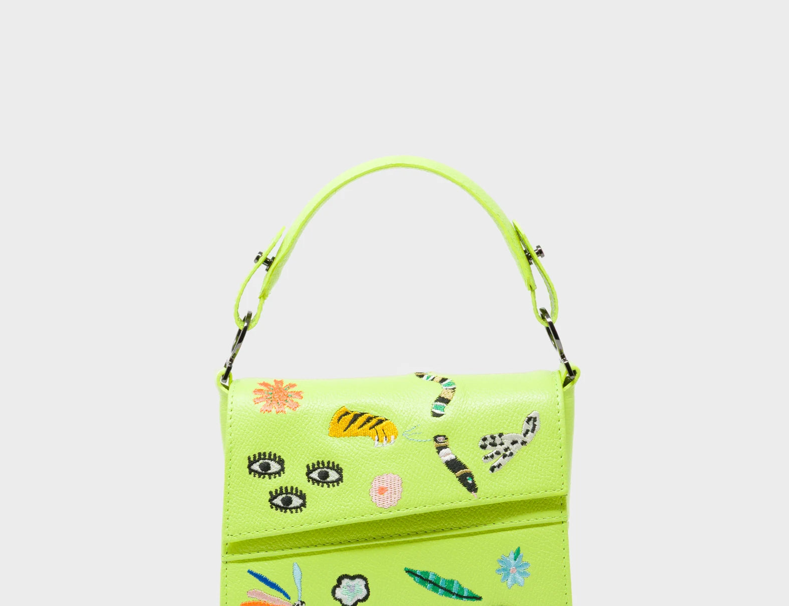 Anastasio Micro Crossbody Handbag Sharp Green Leather - Floralia Embroidery - Front