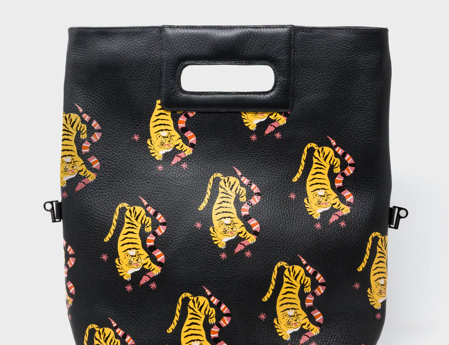 Milo Convertible Crossbody Bag - Black Leather Creatures of the Future Print - Front View