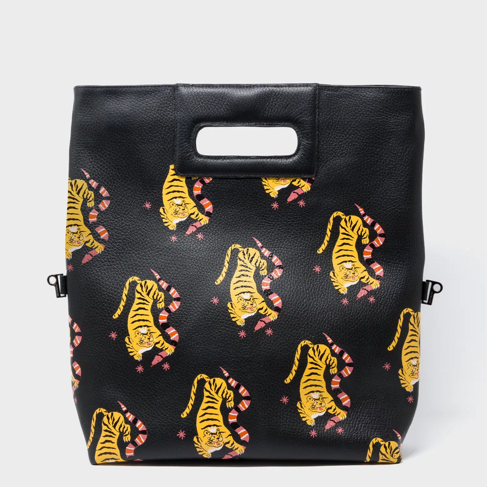 Milo Convertible Crossbody Bag - Black Leather Creatures of the Future Print - Front View