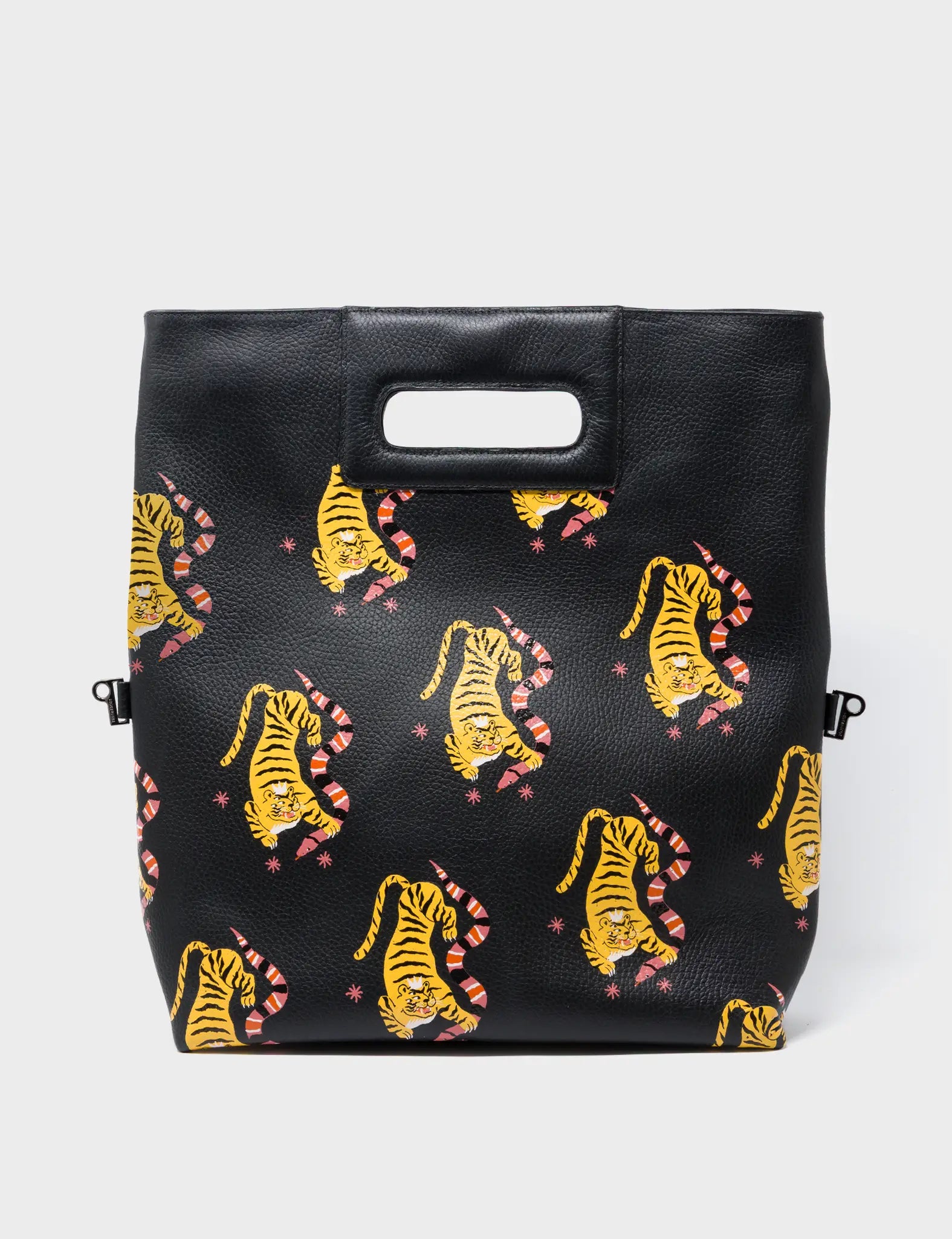 Milo Convertible Crossbody Bag - Black Leather Creatures of the Future Print - Front View
