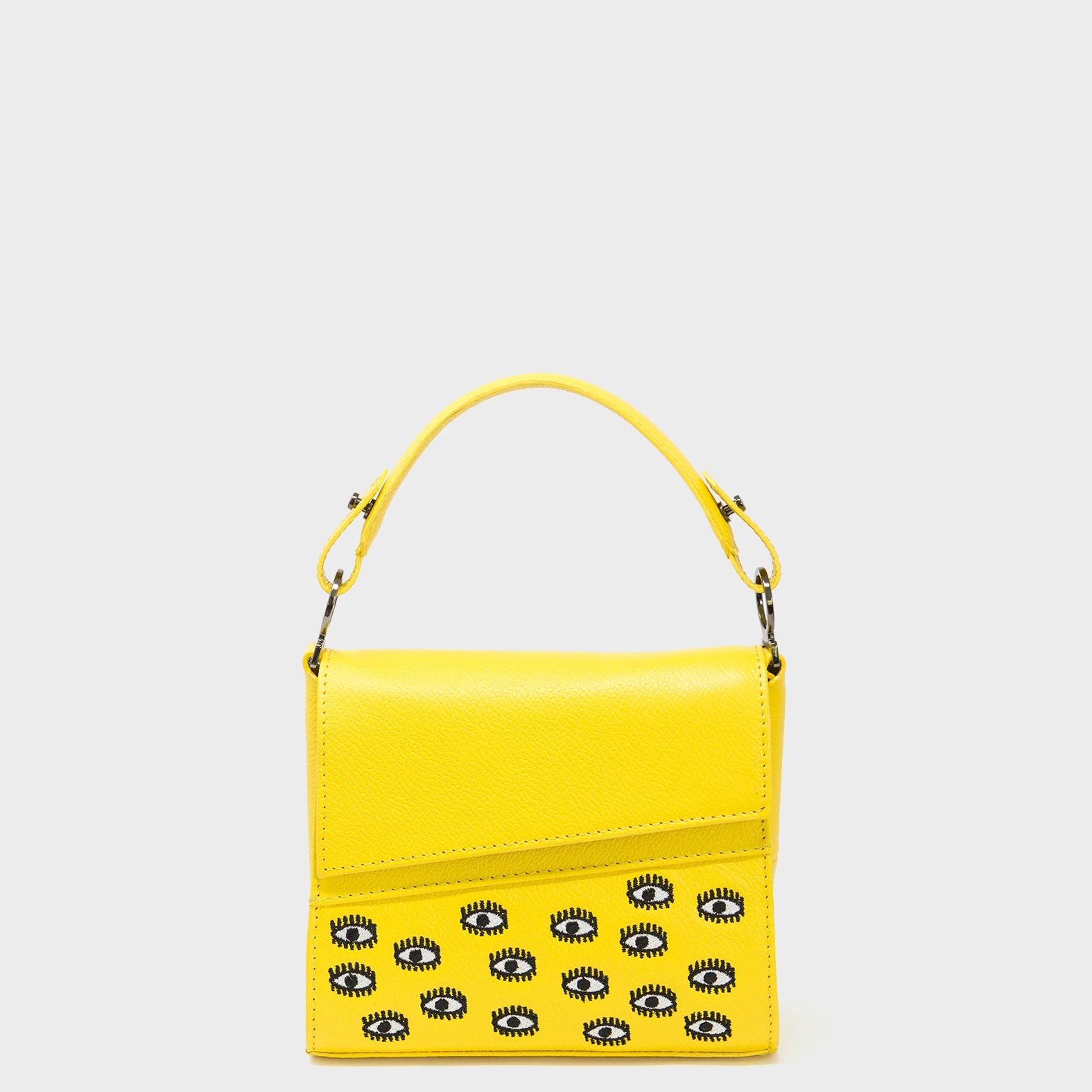 Anastasio Micro Crossbody Handbag Aurora Yellow Leather - All Over Eyes Embroidery - Front view