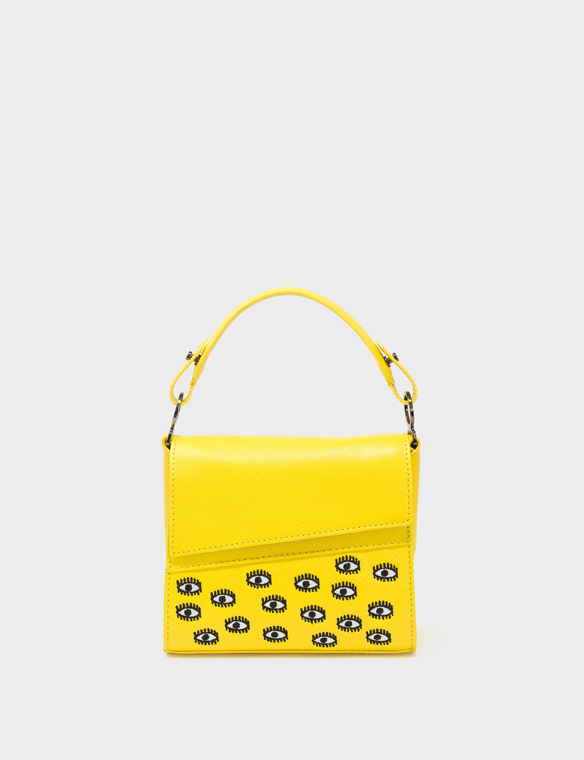 Anastasio Micro Crossbody Handbag Aurora Yellow Leather - All Over Eyes Embroidery - Front view