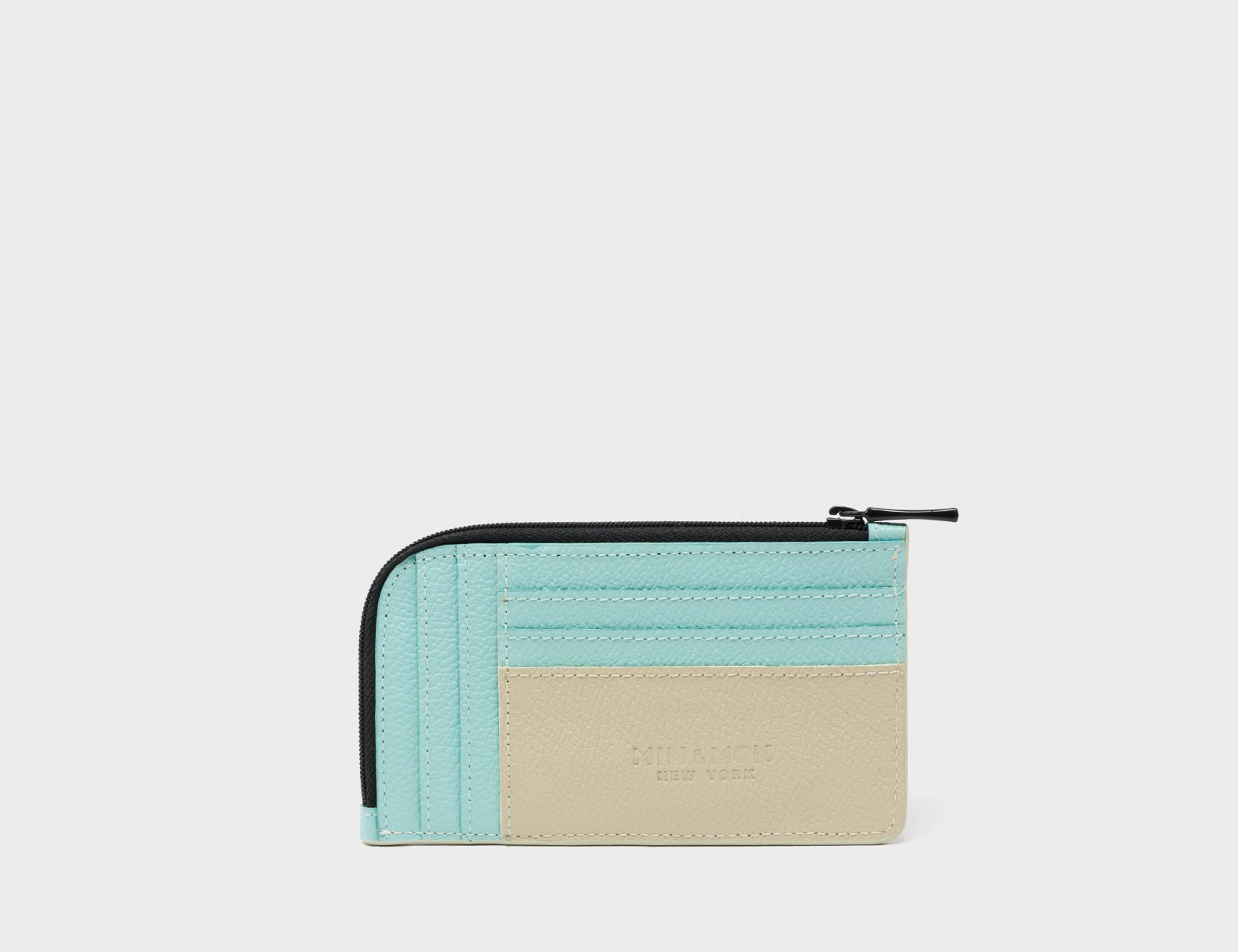 Fausto Gravel Leather Zip-around Cardholder - Fuzzy Monster Applique - Back