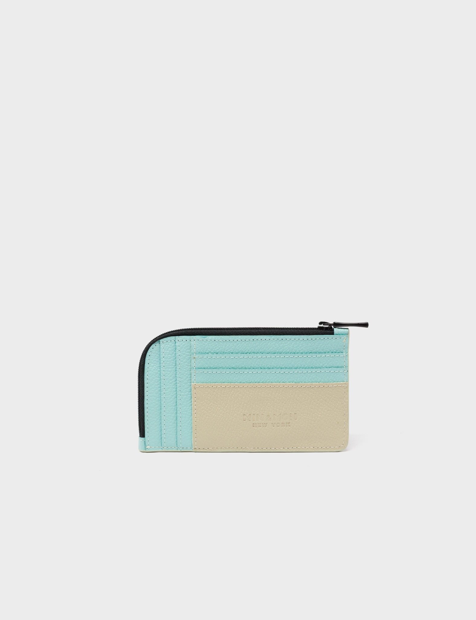 Fausto Gravel Leather Zip-around Cardholder - Fuzzy Monster Applique - Back