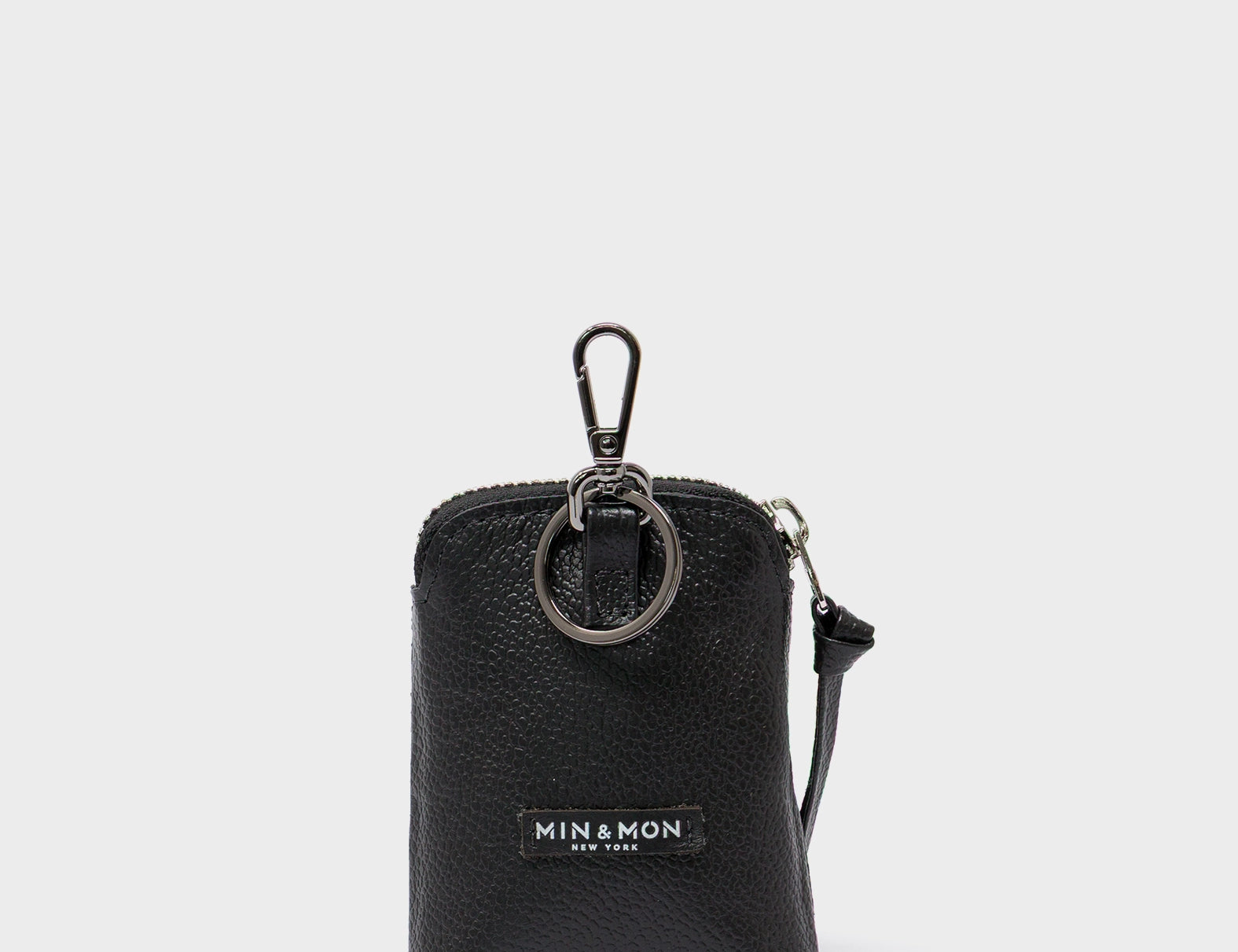 Florence Pouch Charm - Black Leather Keychain Floralia Print - Back