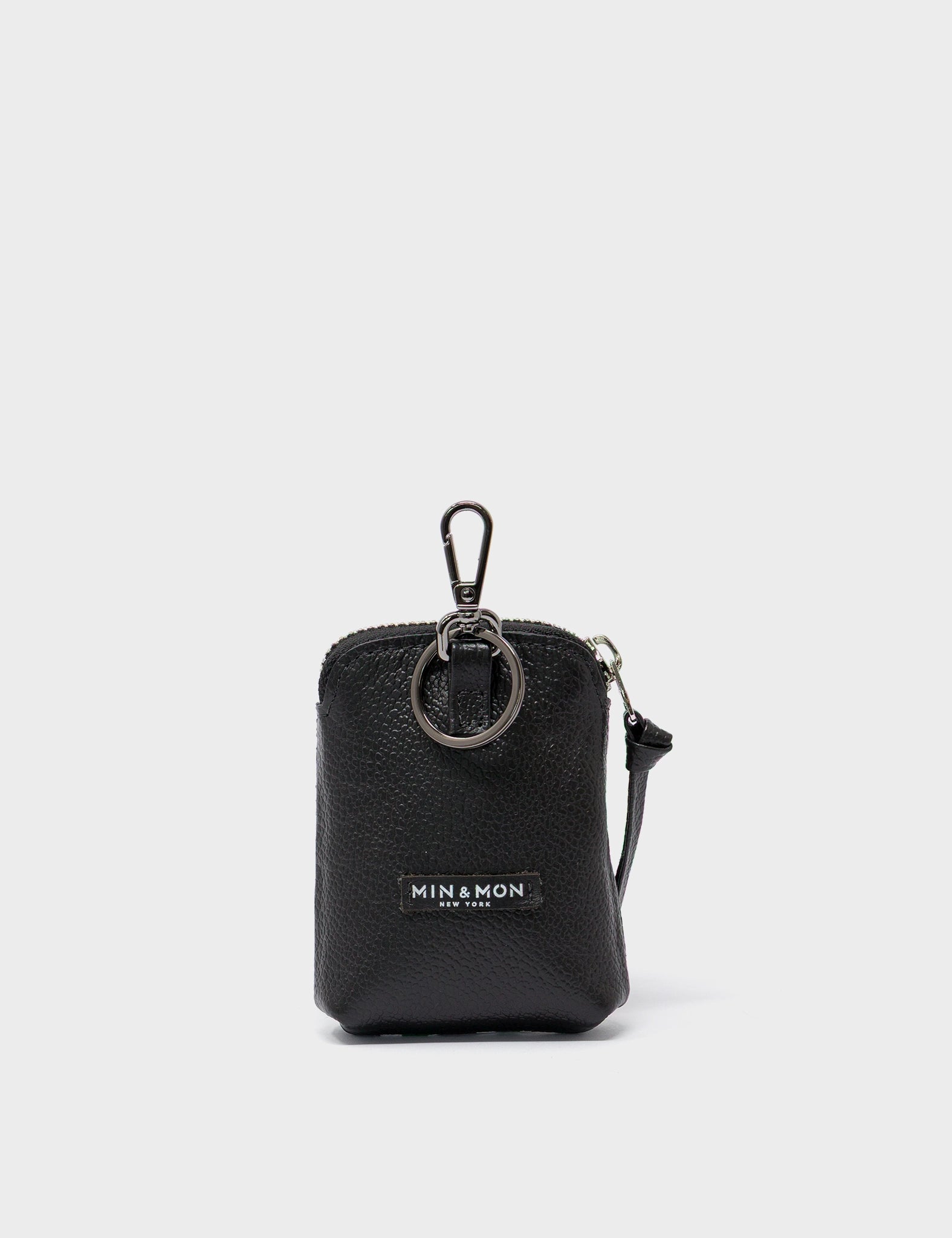 Florence Pouch Charm - Black Leather Keychain Floralia Print - Back