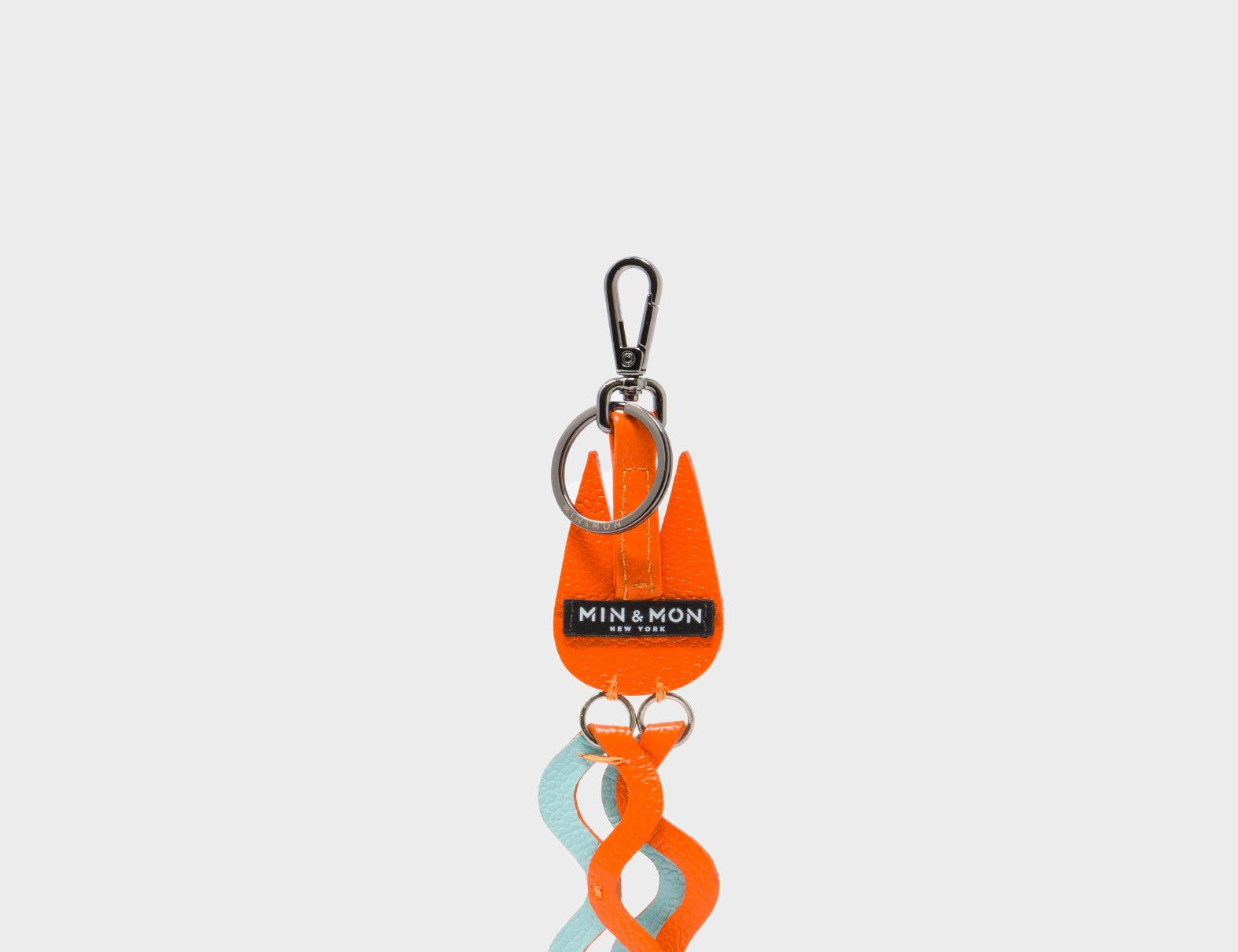 Cosmic Cat Charm - Vermillion and Eggshell Blue Leather Keychain - Back