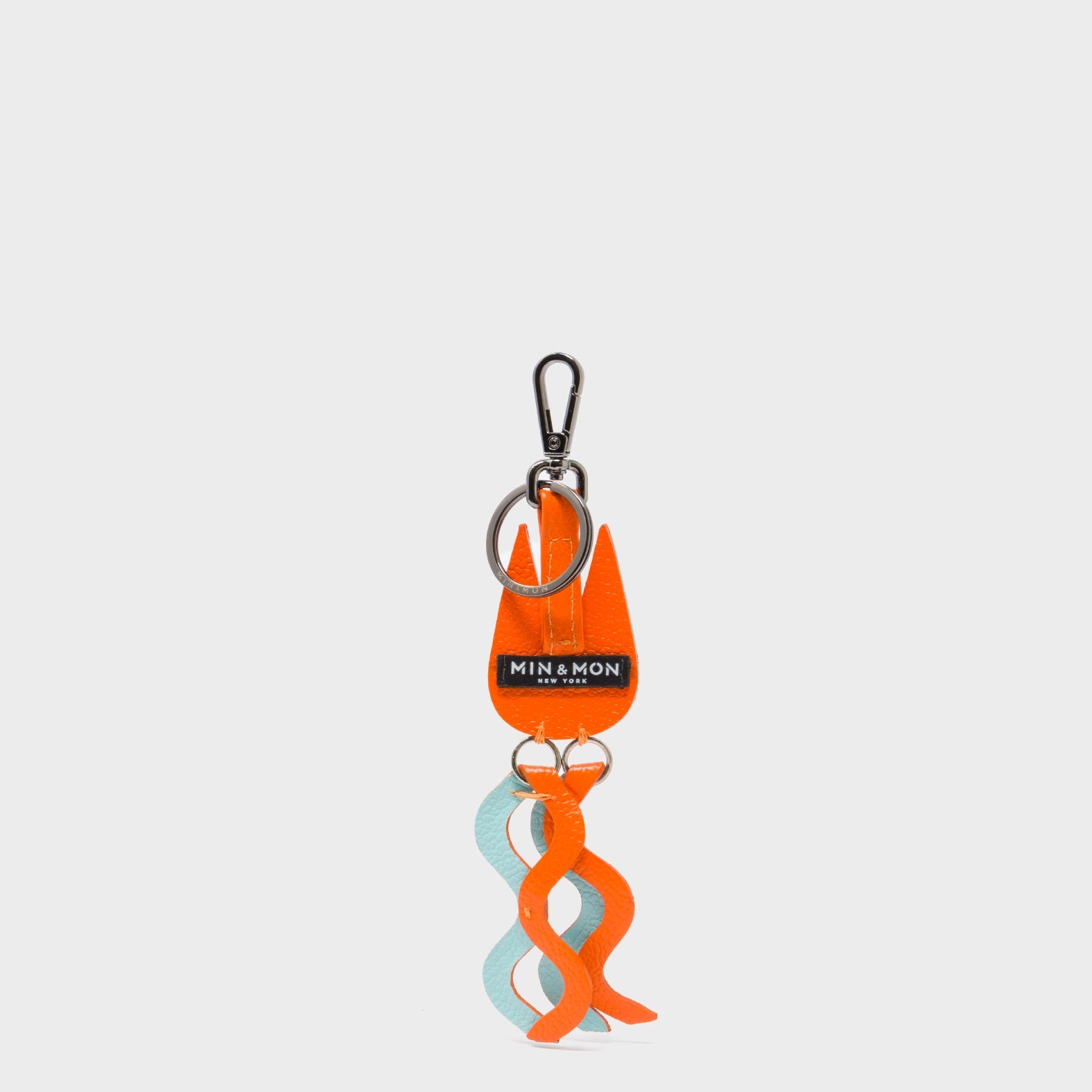 Cosmic Cat Charm - Vermillion and Eggshell Blue Leather Keychain - Back