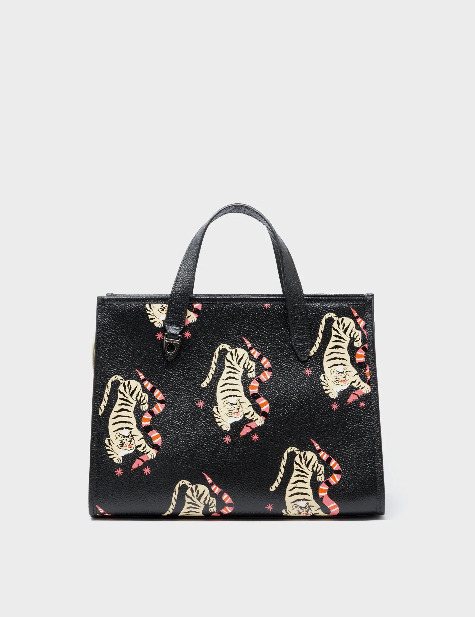 Simon Black Leather Medium Handbag - Creatures of the Future Design - Front