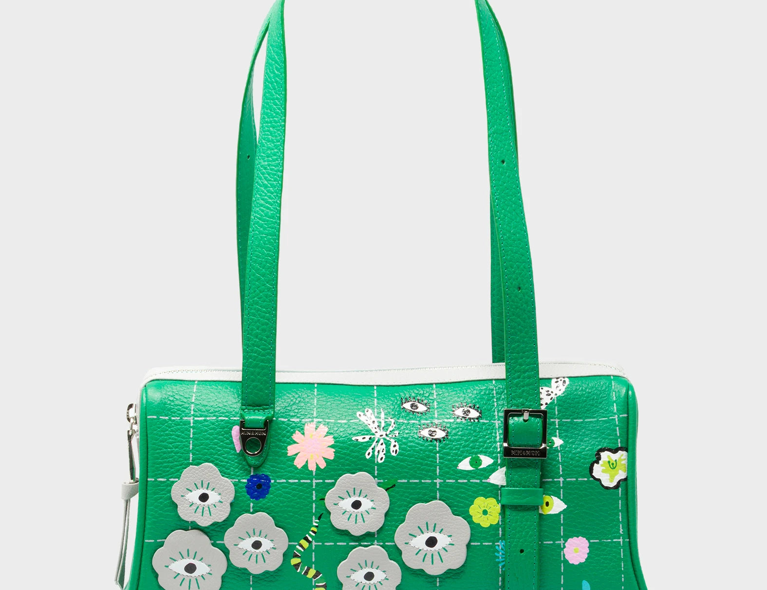 Esther Irish Green Satchel Mini Bag - Floralia Embroidery - Front