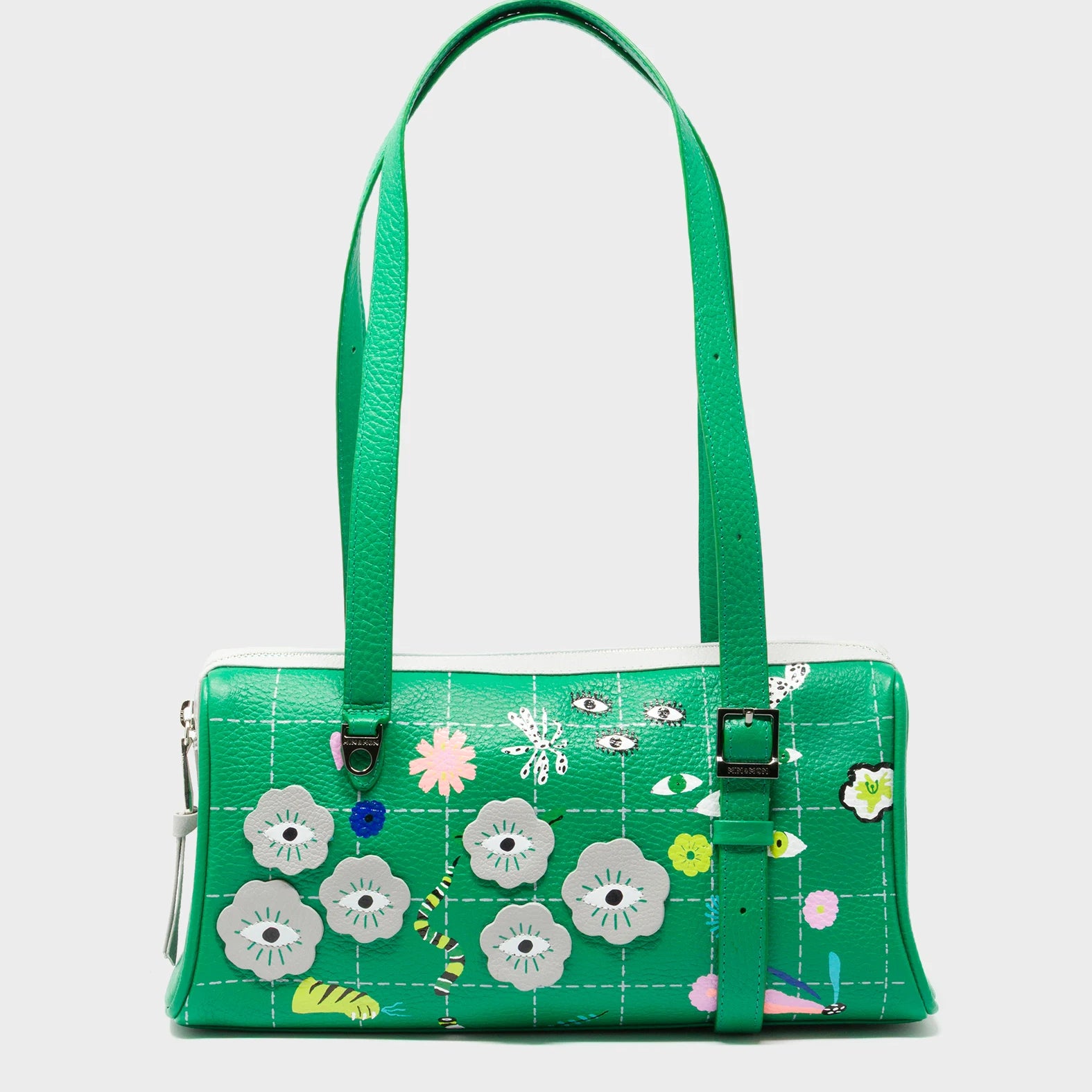 Esther Irish Green Satchel Mini Bag - Floralia Embroidery - Front