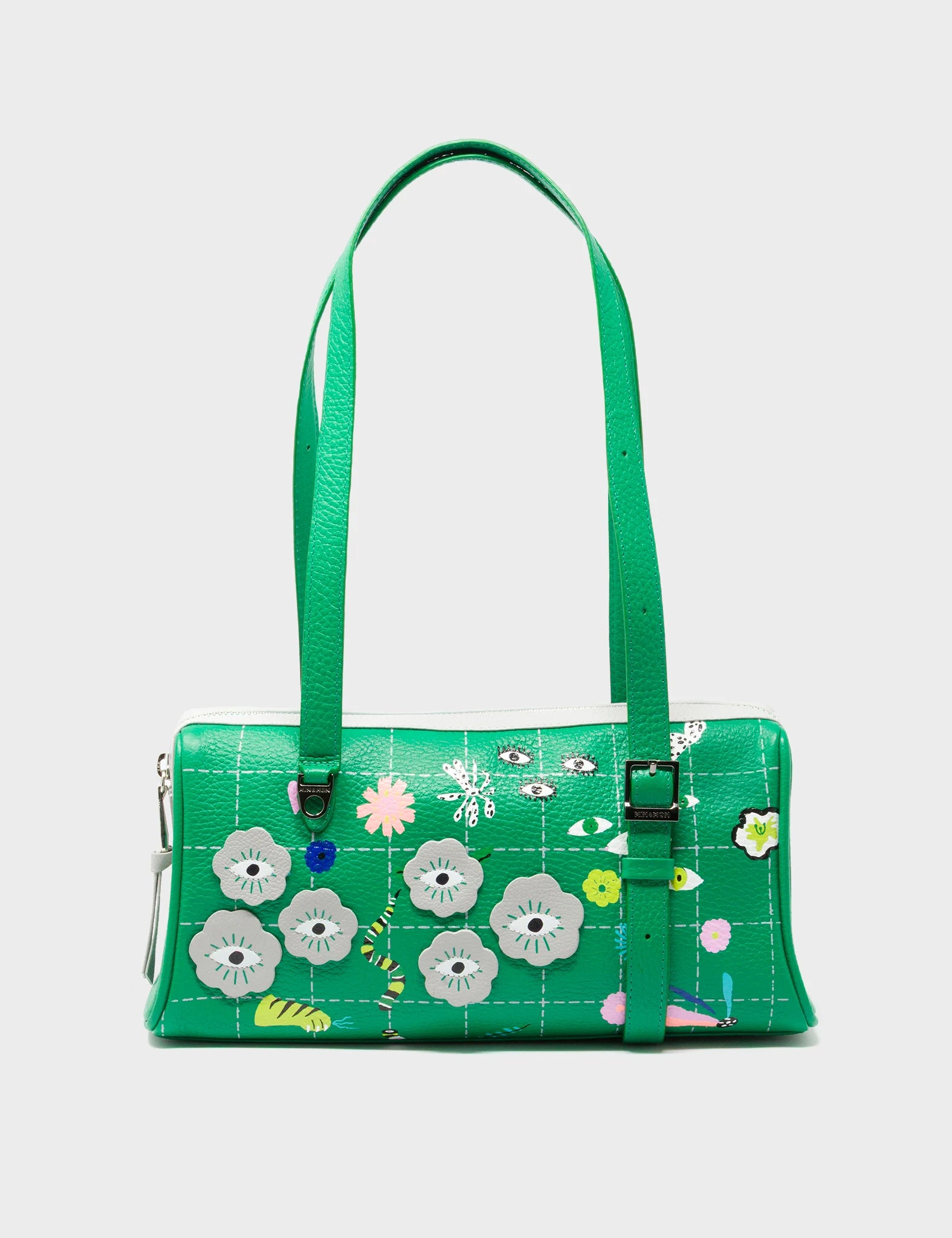 Esther Irish Green Satchel Mini Bag - Floralia Embroidery - Front