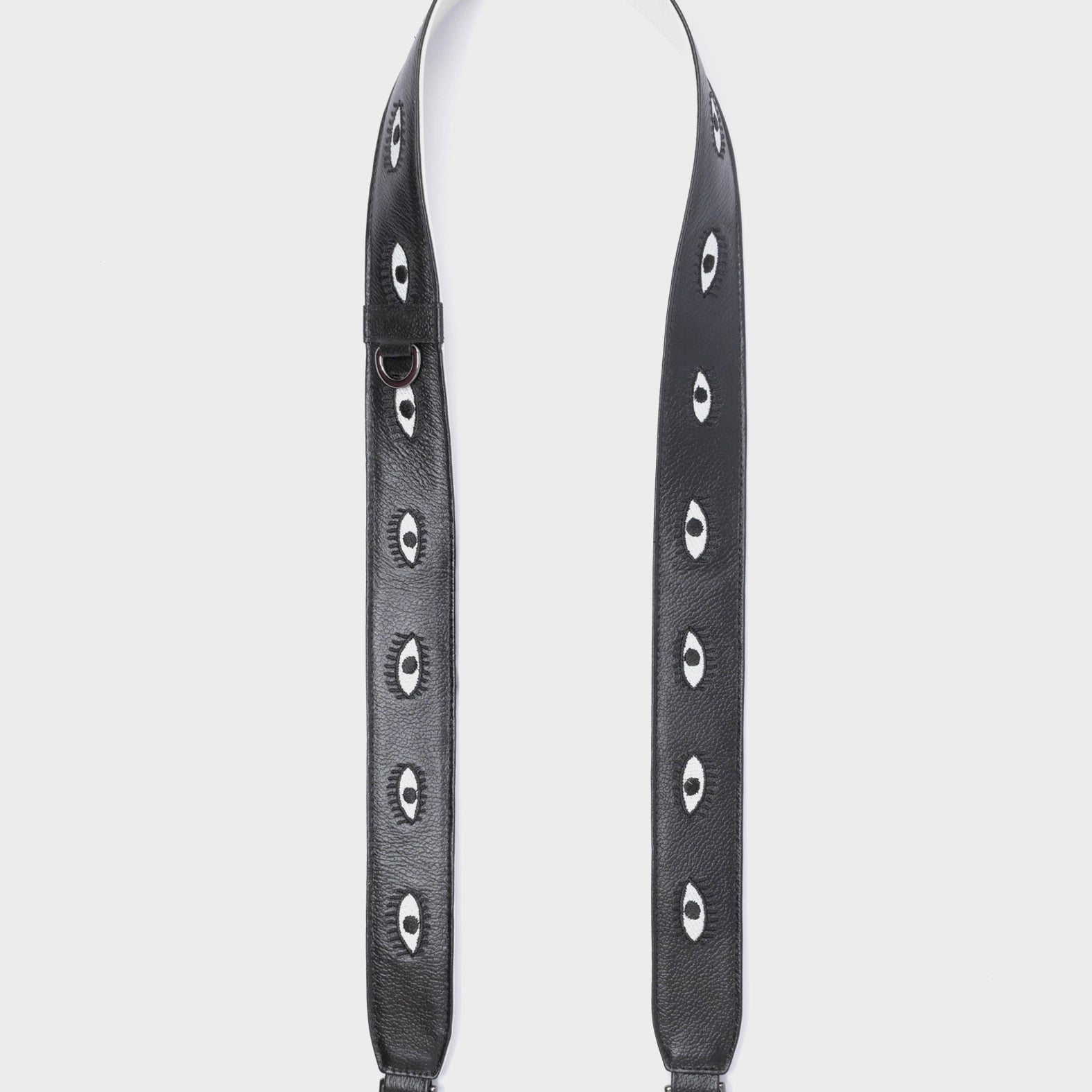 Detachable Black Leather Shoulder Strap - All Over Eyes Embroidery - How to Use It