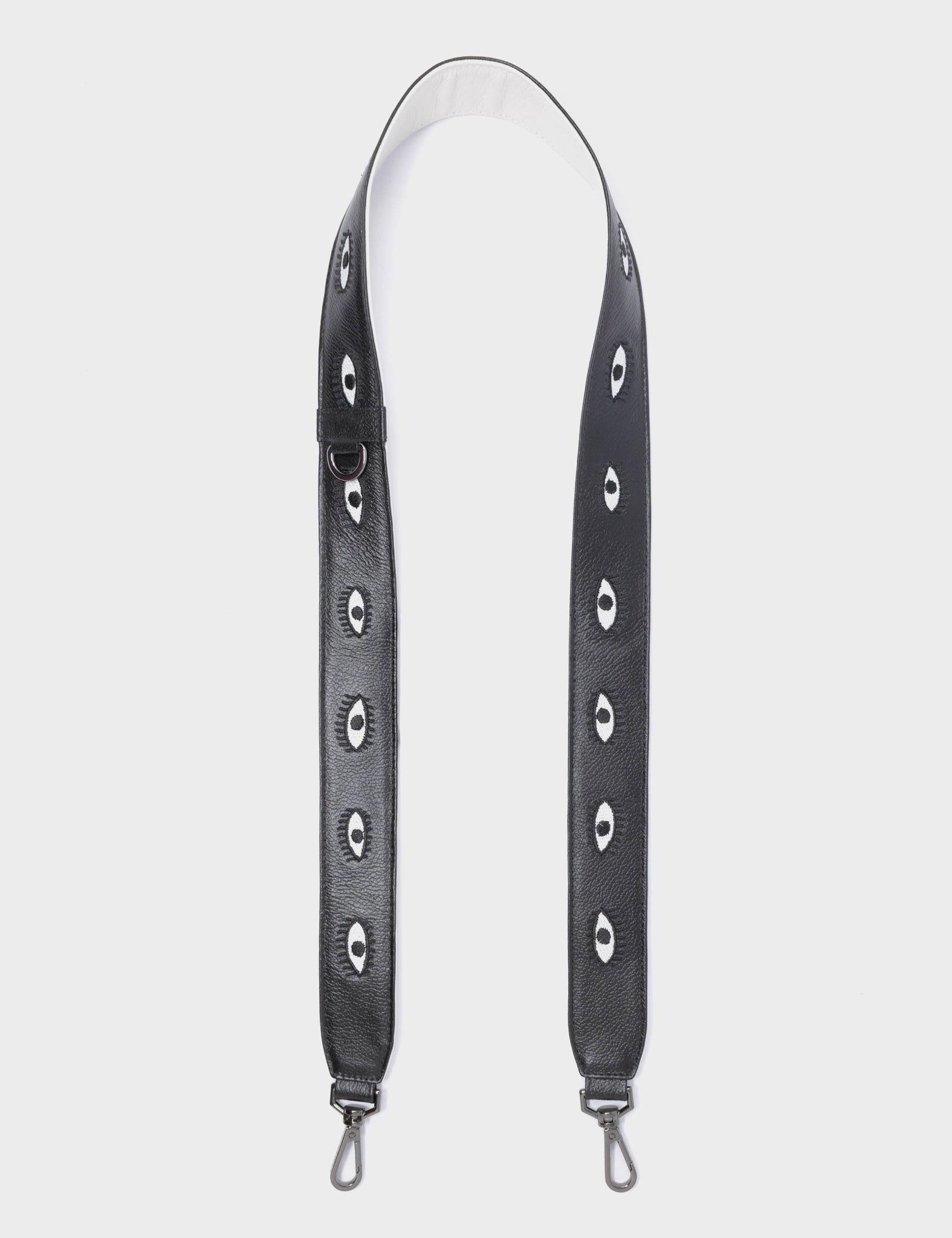 Detachable Black Leather Shoulder Strap - All Over Eyes Embroidery - How to Use It