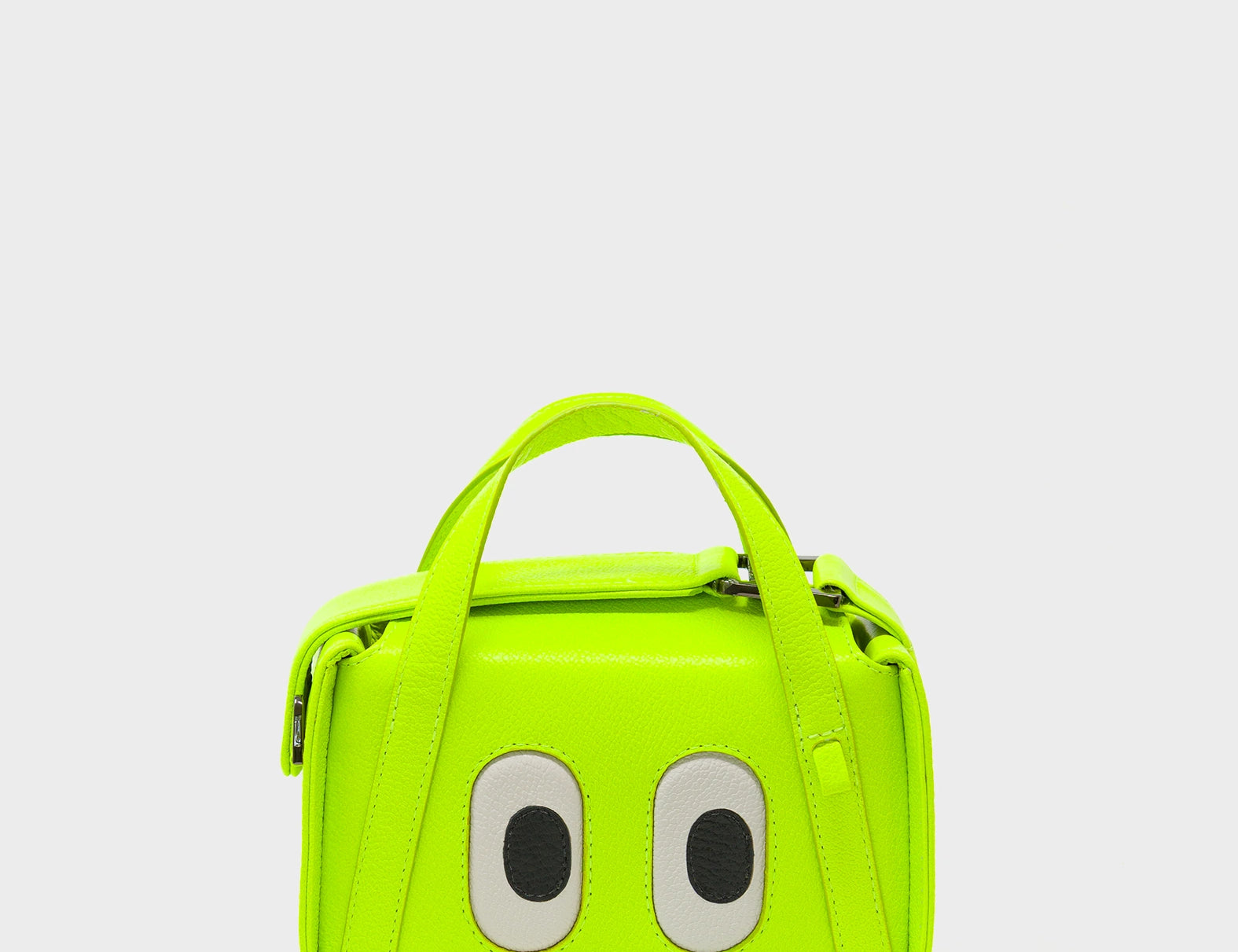 Benji Micro Crossbody Neon Lime Leather Bag - Eyes Engraved - Front View