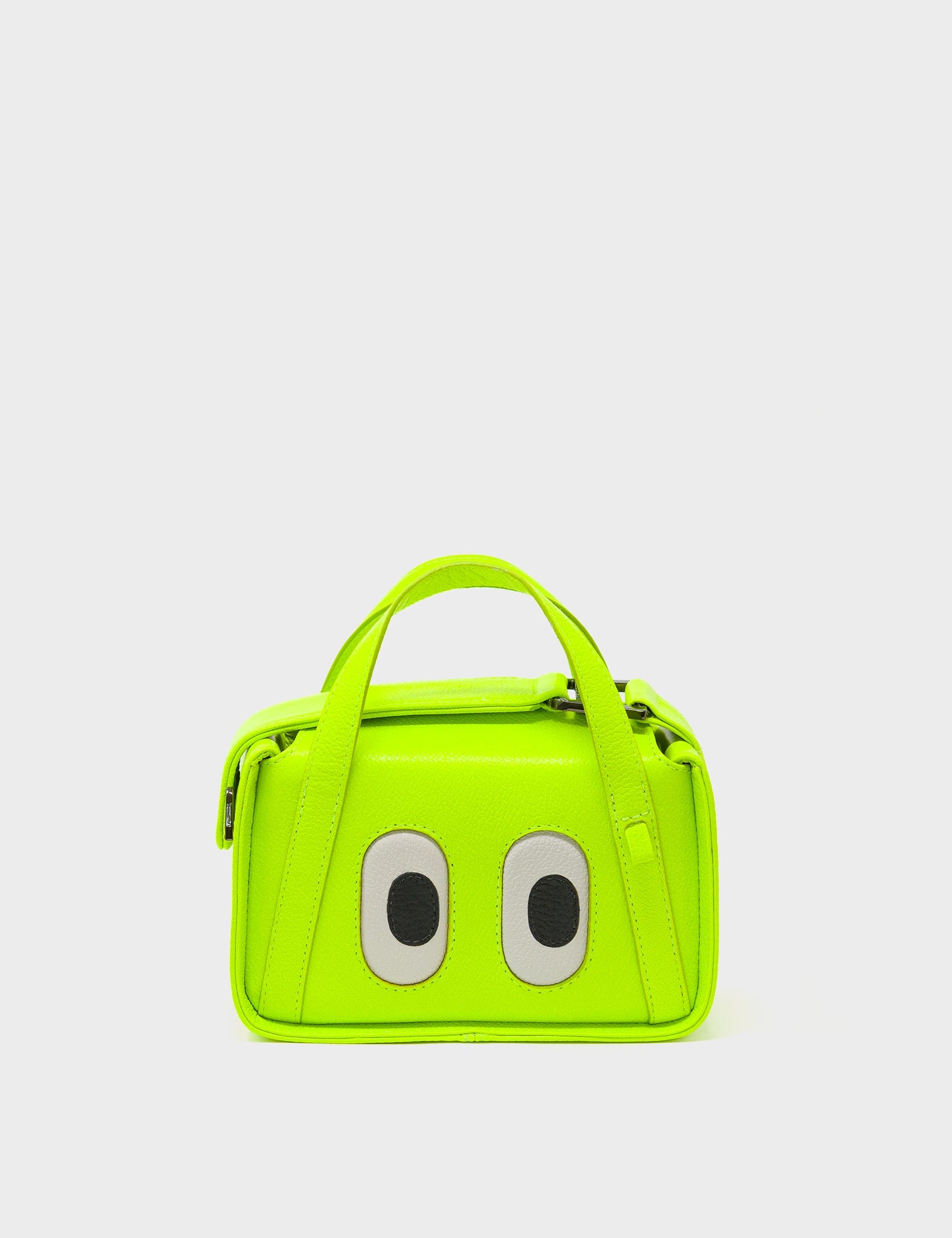 Benji Micro Crossbody Neon Lime Leather Bag - Eyes Engraved - Front View