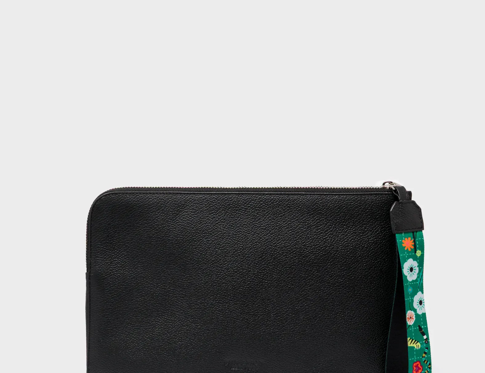 Fidelio Black Leather Pouch - Floralia Print - Back
