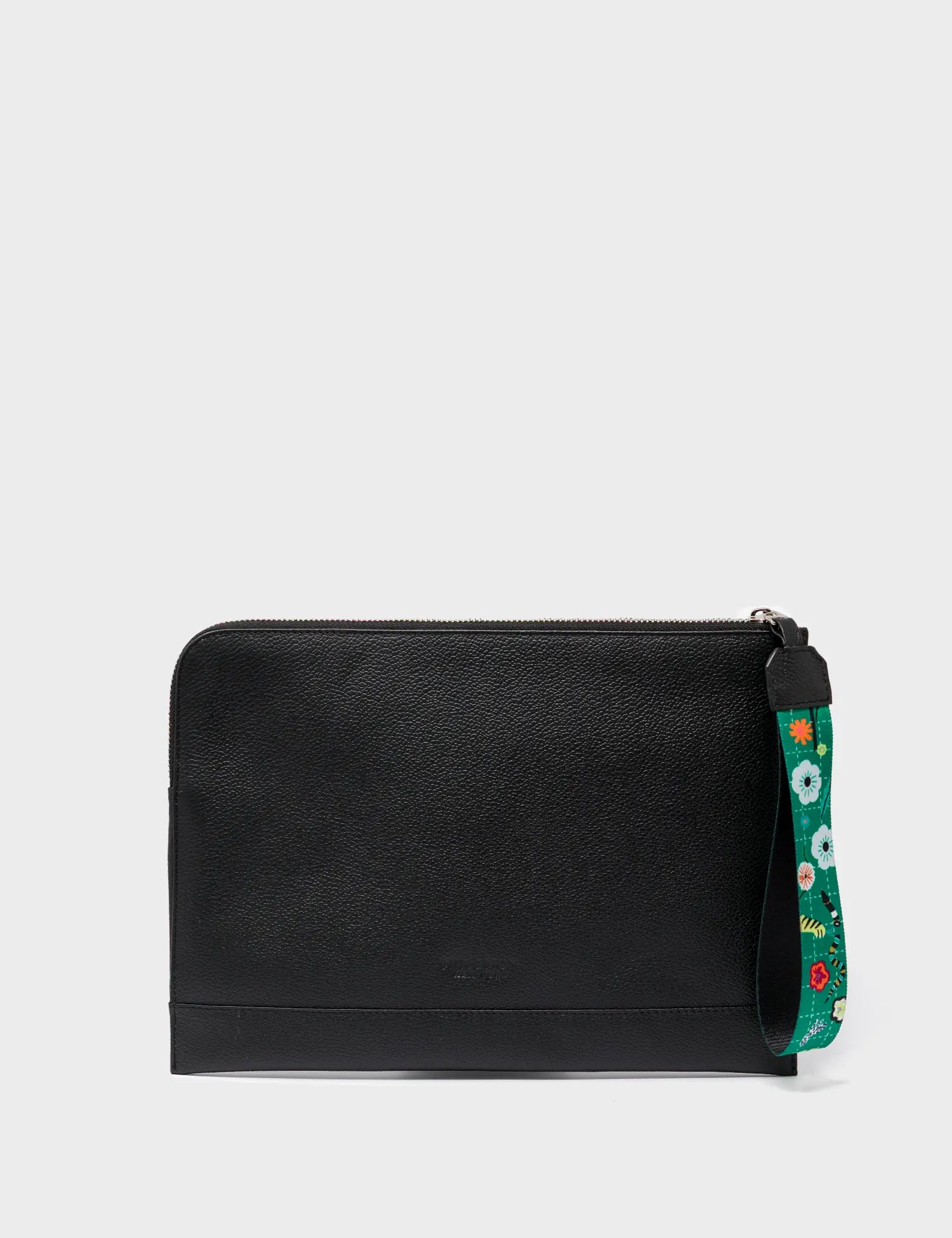 Fidelio Black Leather Pouch - Floralia Print - Back