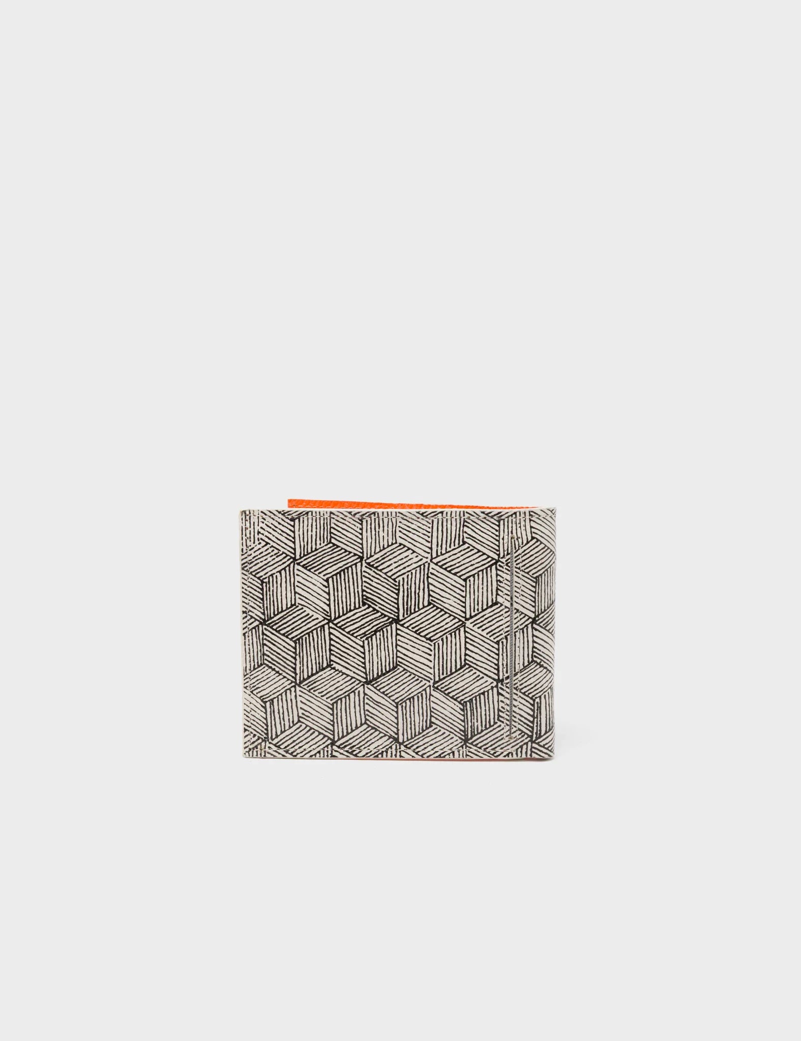 Felicia Cream Leather Bifold Wallet - Cubes Print - back