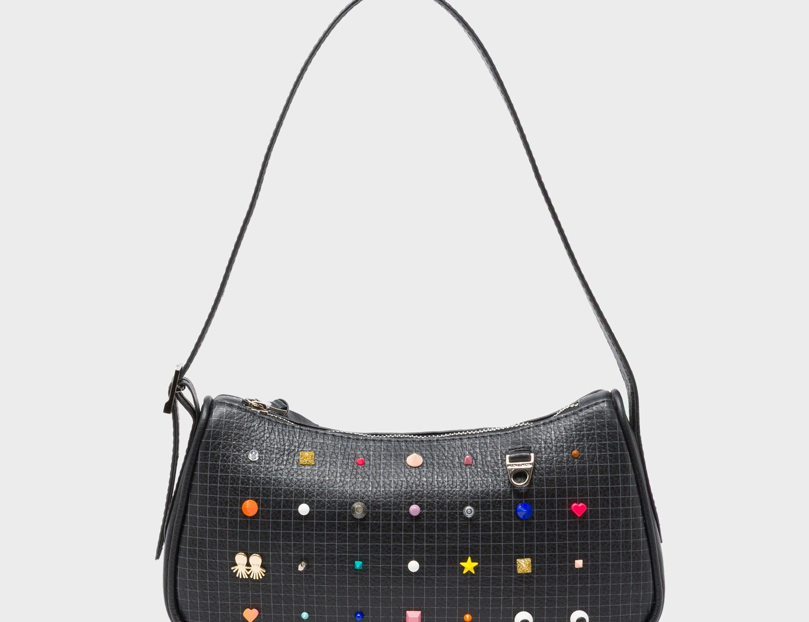 Lucas Hobo Mini Black Handbag - Studs Pattern - Front