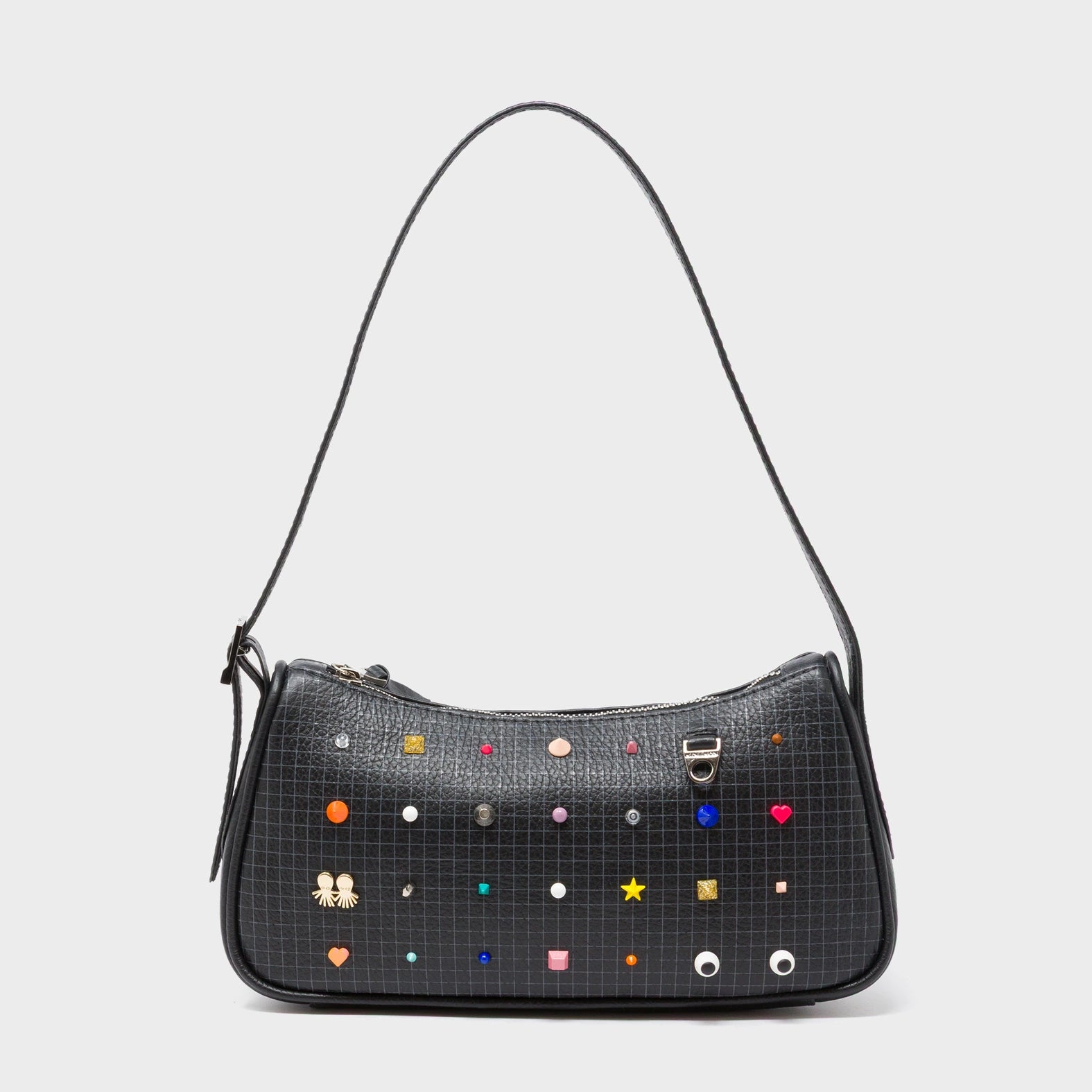 Lucas Hobo Mini Black Handbag - Studs Pattern - Front