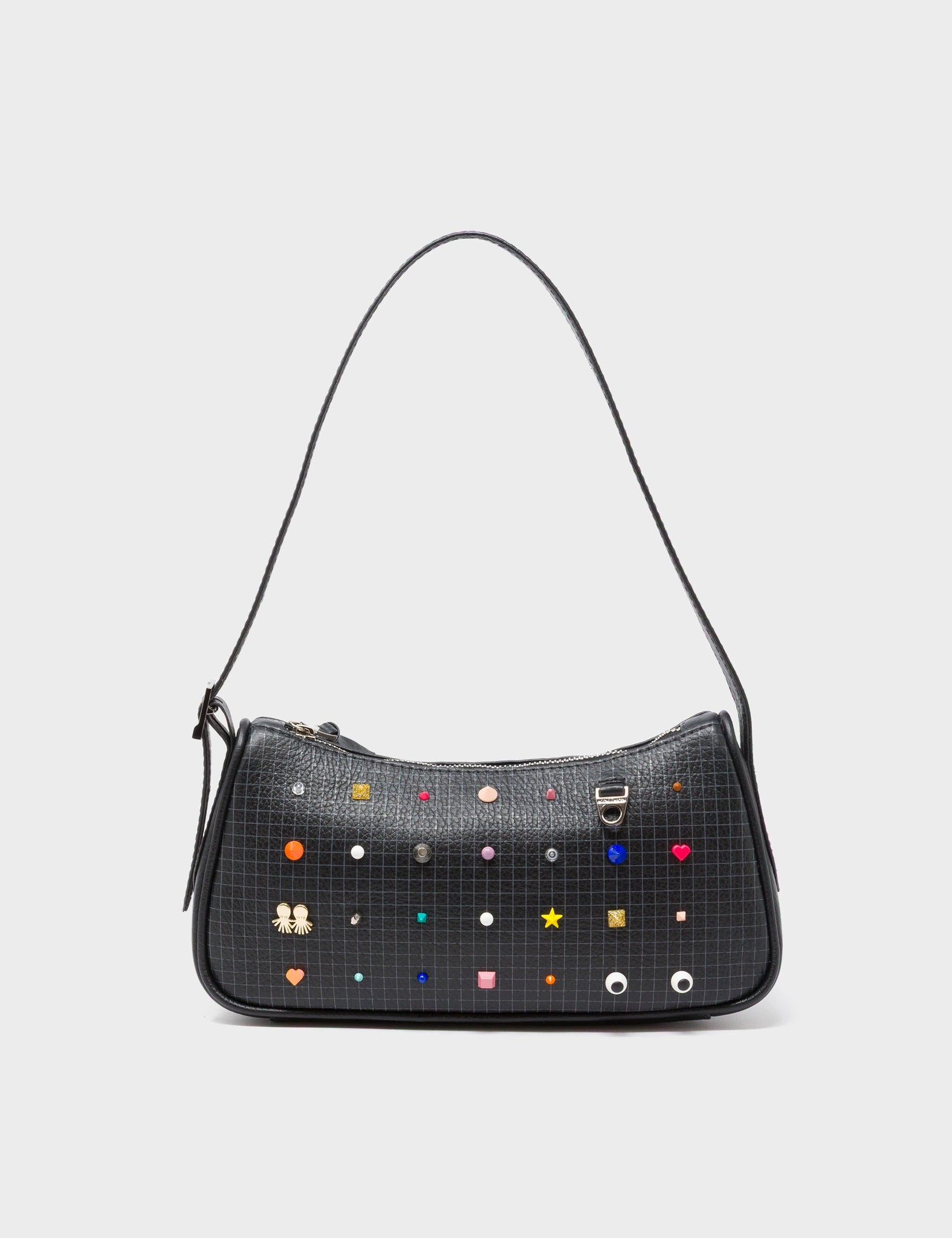 Lucas Hobo Mini Black Handbag - Studs Pattern - Front