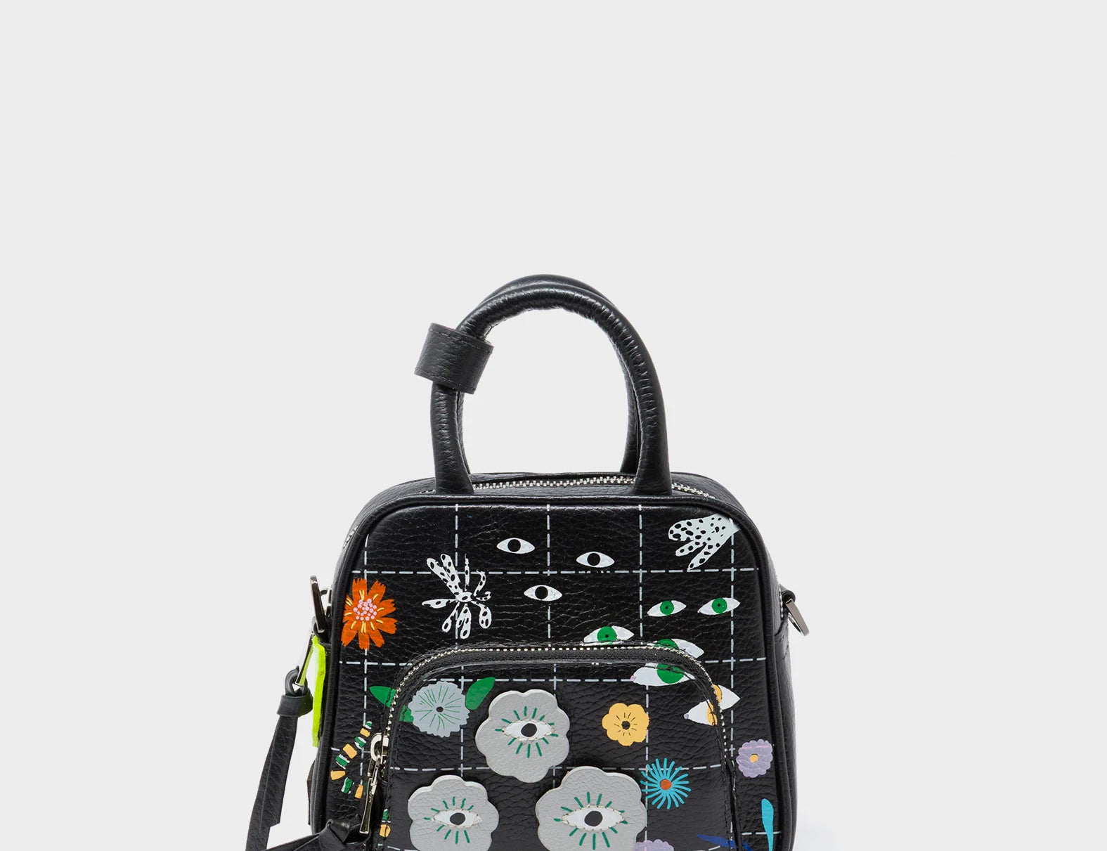 Marino Mini Crossbody Black Leather Bag - Floralia Design - Front