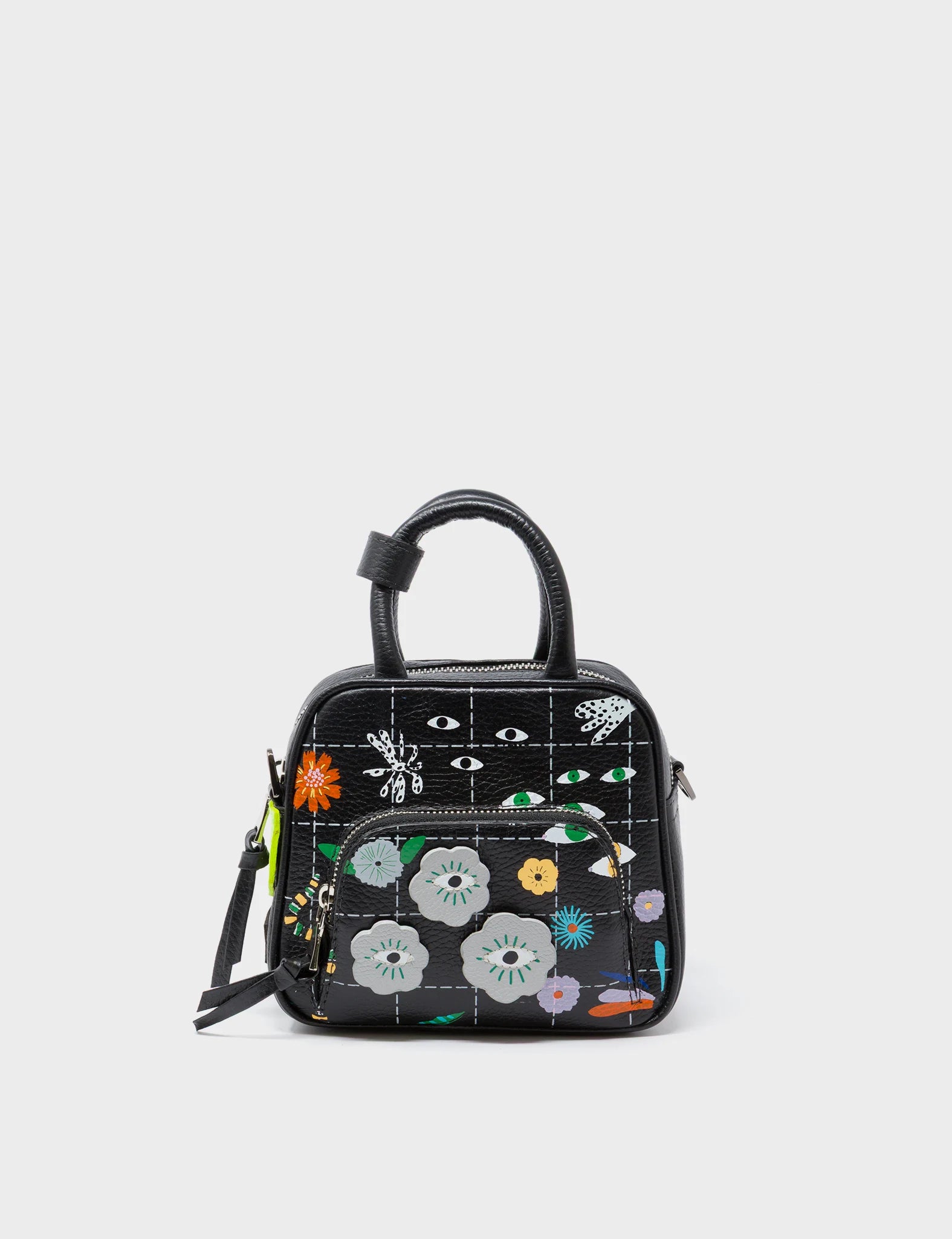 Marino Mini Crossbody Black Leather Bag - Floralia Design - Front