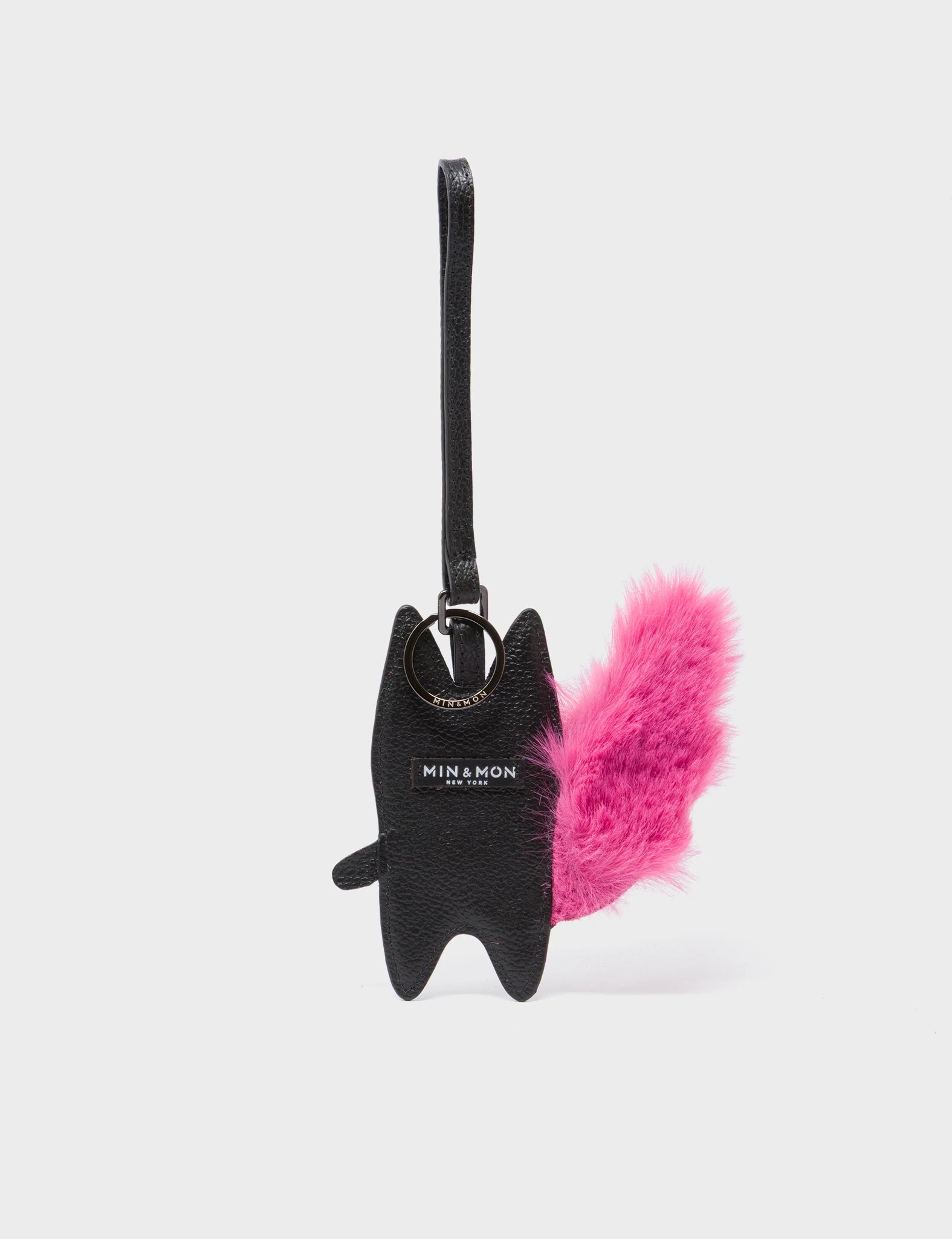 Flufftail - Black Leather Bag Charm - Back