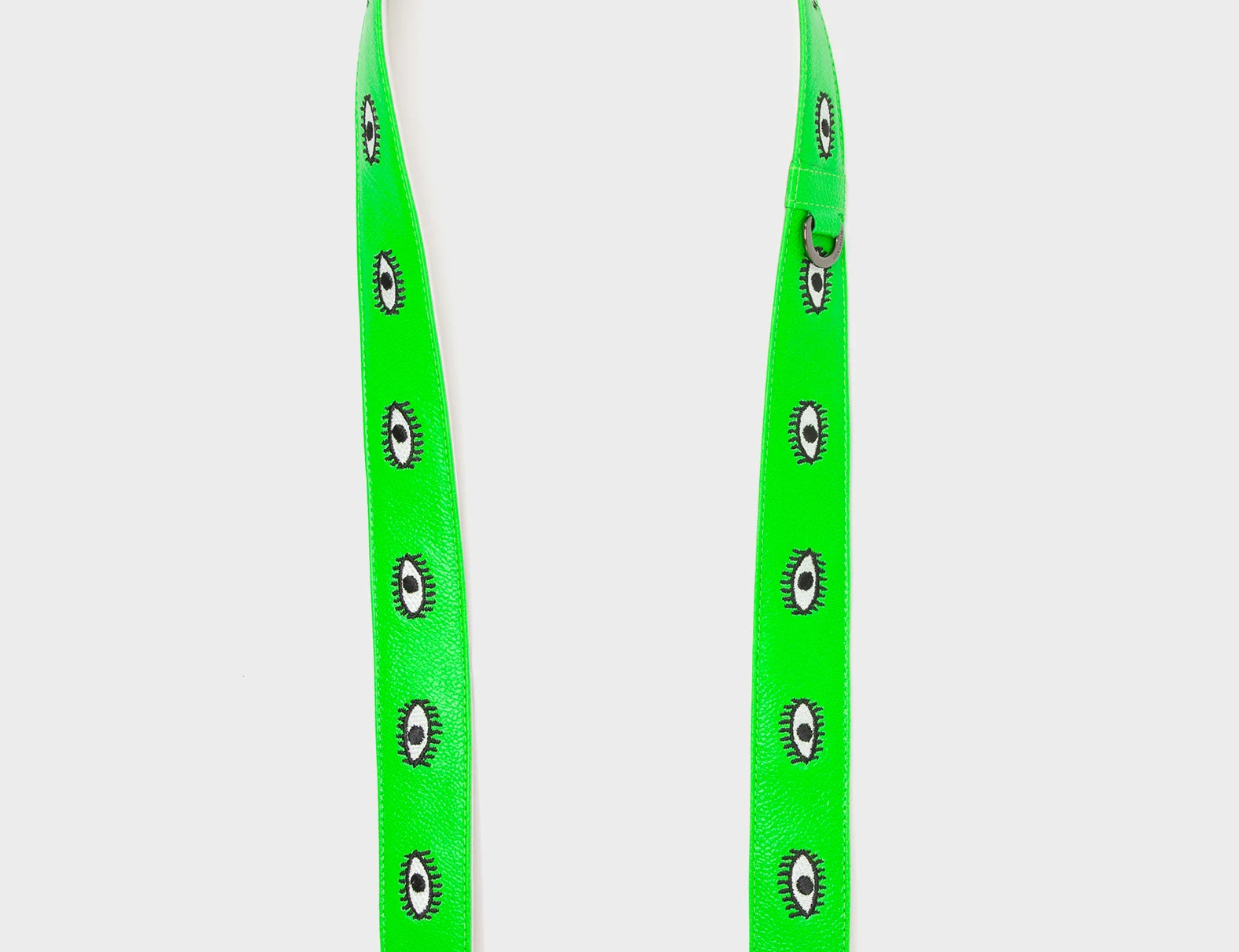 Detachable Neon Green Leather Shoulder Strap - All Over Eyes Embroidery - Open View