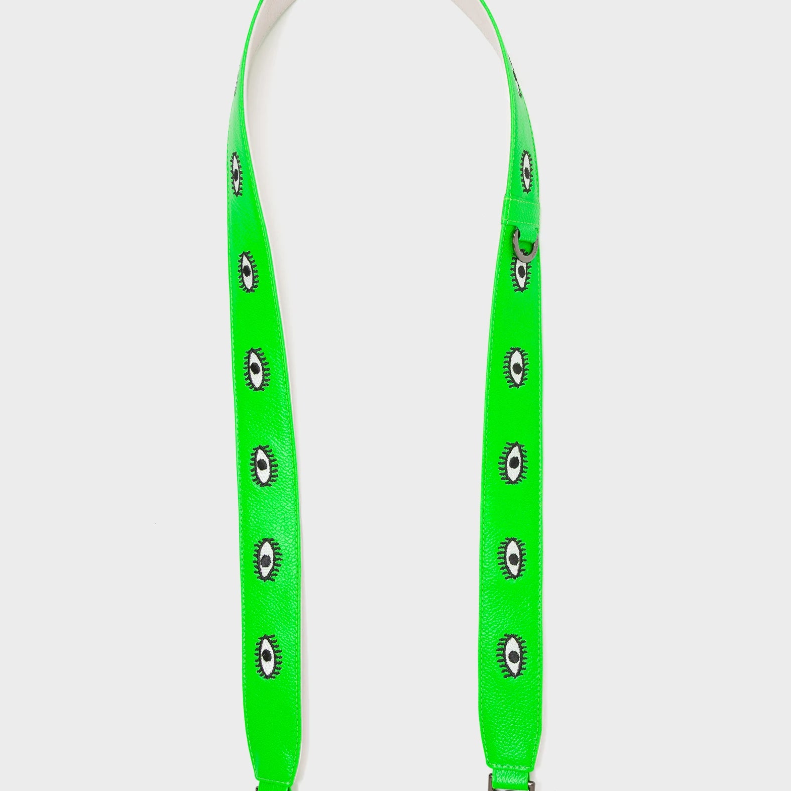 Detachable Neon Green Leather Shoulder Strap - All Over Eyes Embroidery - Open View