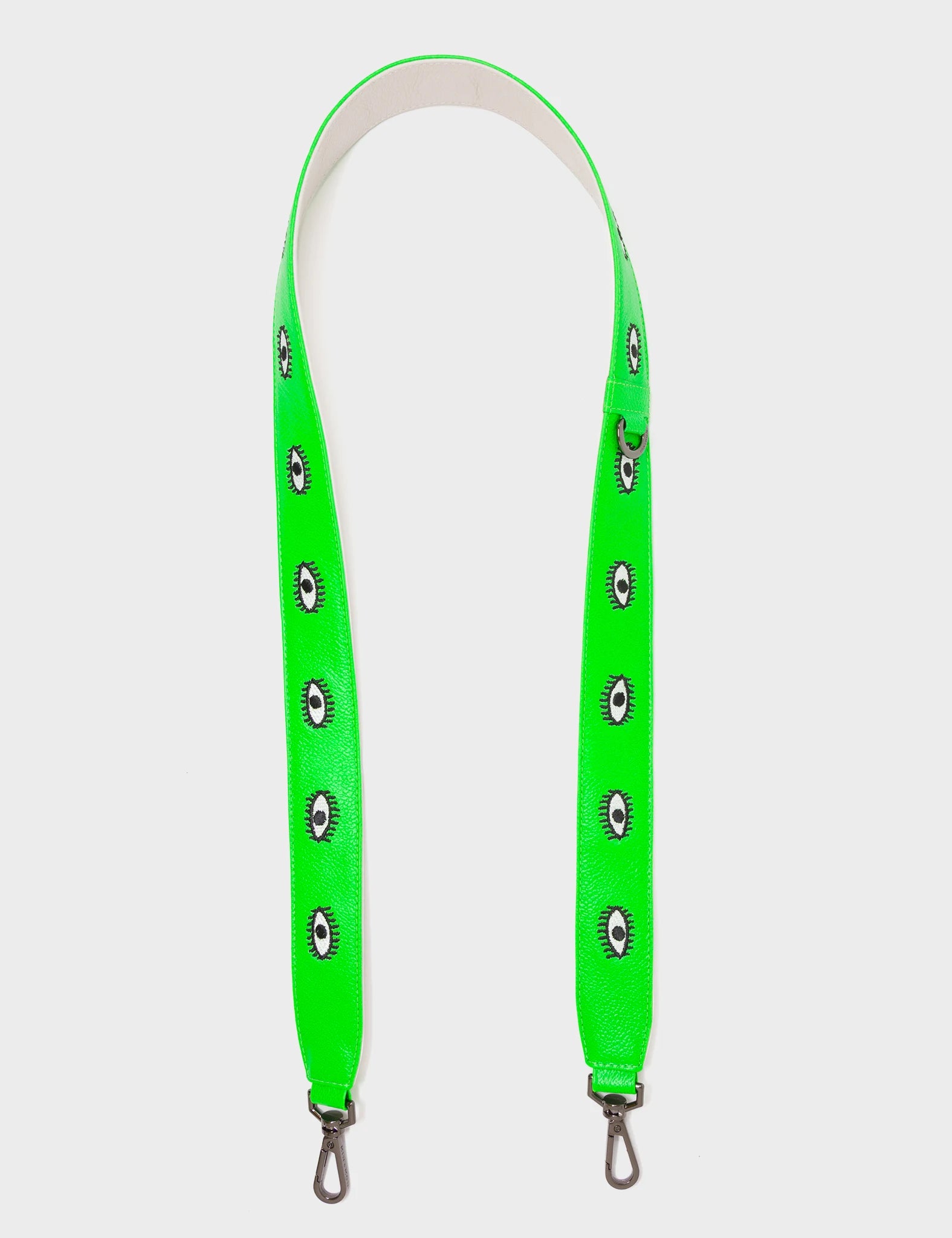 Detachable Neon Green Leather Shoulder Strap - All Over Eyes Embroidery - Open View