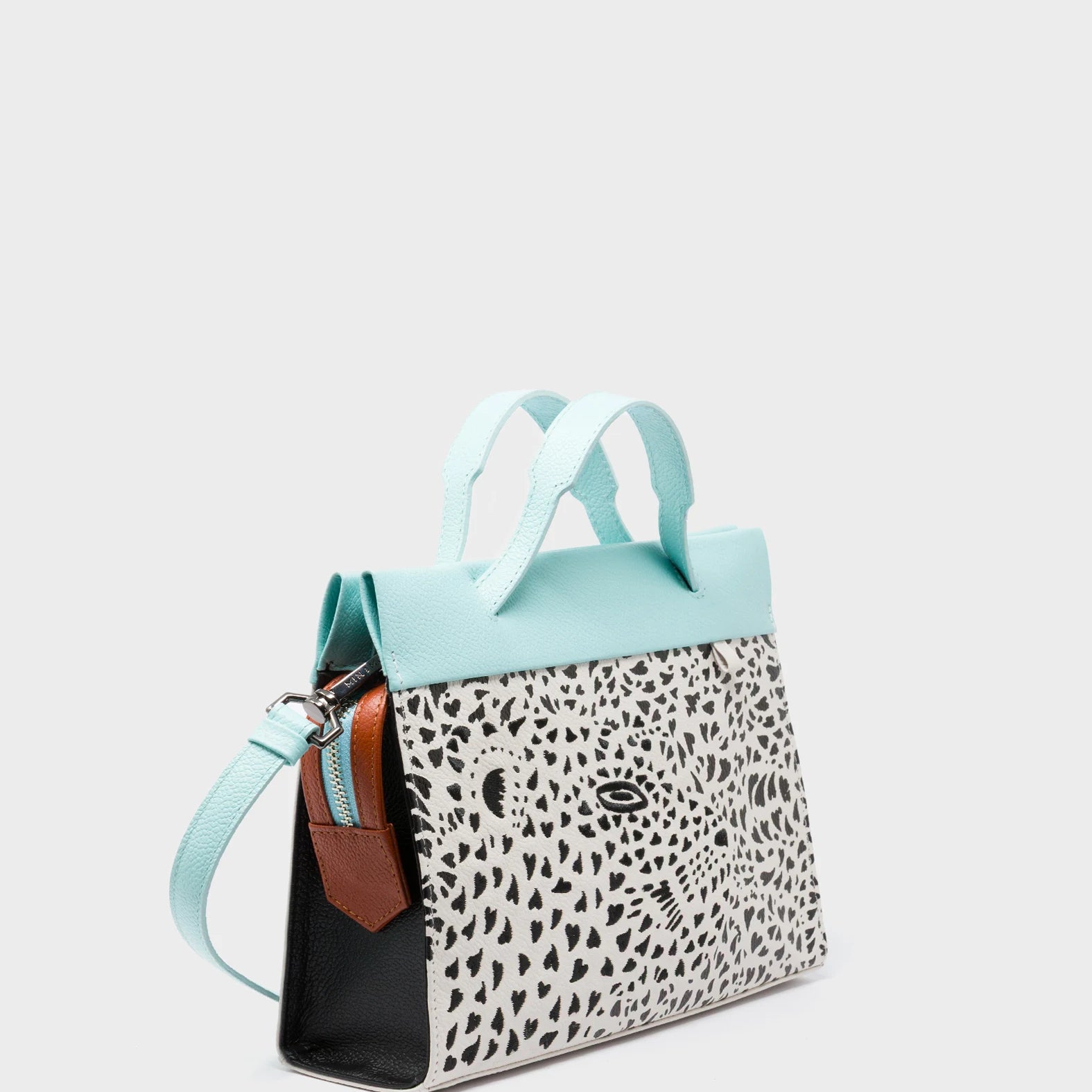 Vali Crossbody Cream Leather Bag - Happy Tiger Embroidery - Handles View