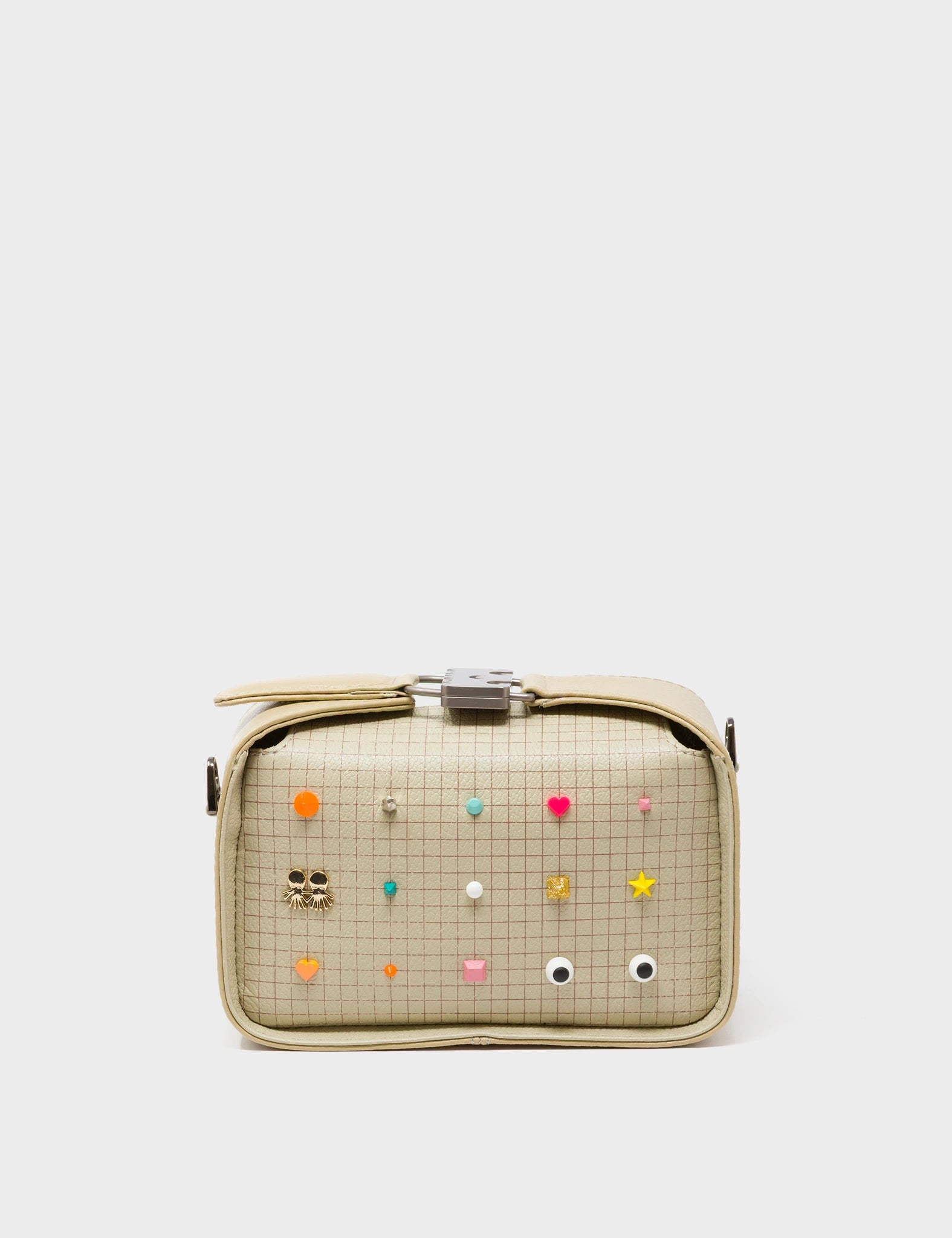 Benji Micro Crossbody Gravel Beige Leather Bag - Studs Pattern - Front