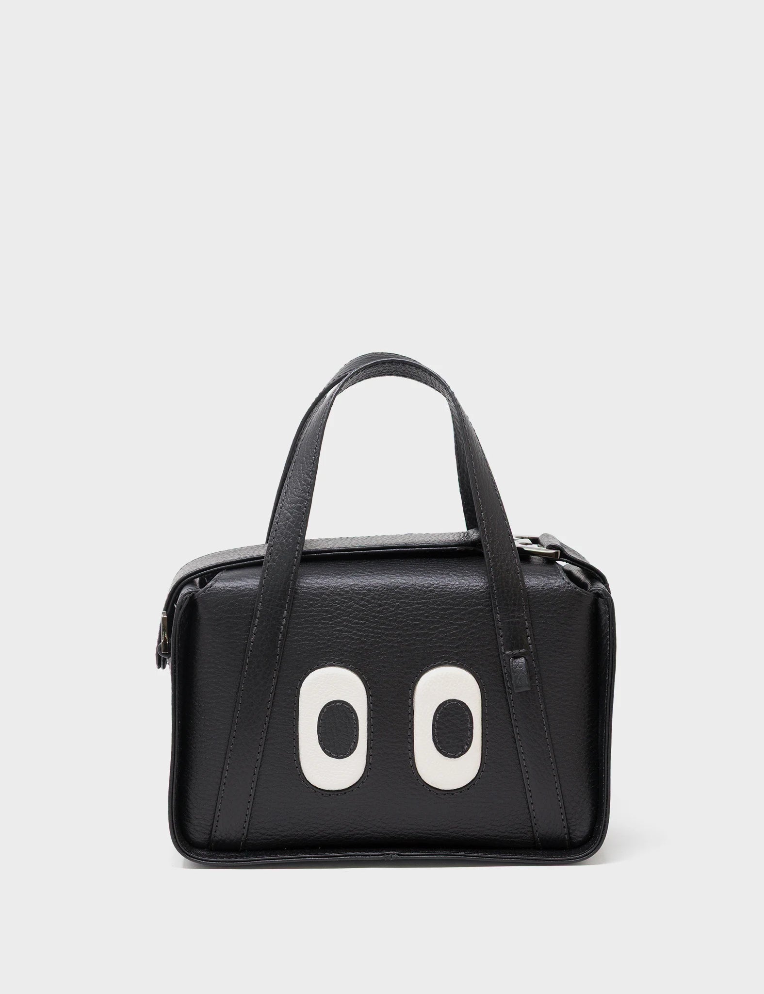 Benji Small Crossbody Black Leather Bag - Look Up - Front View