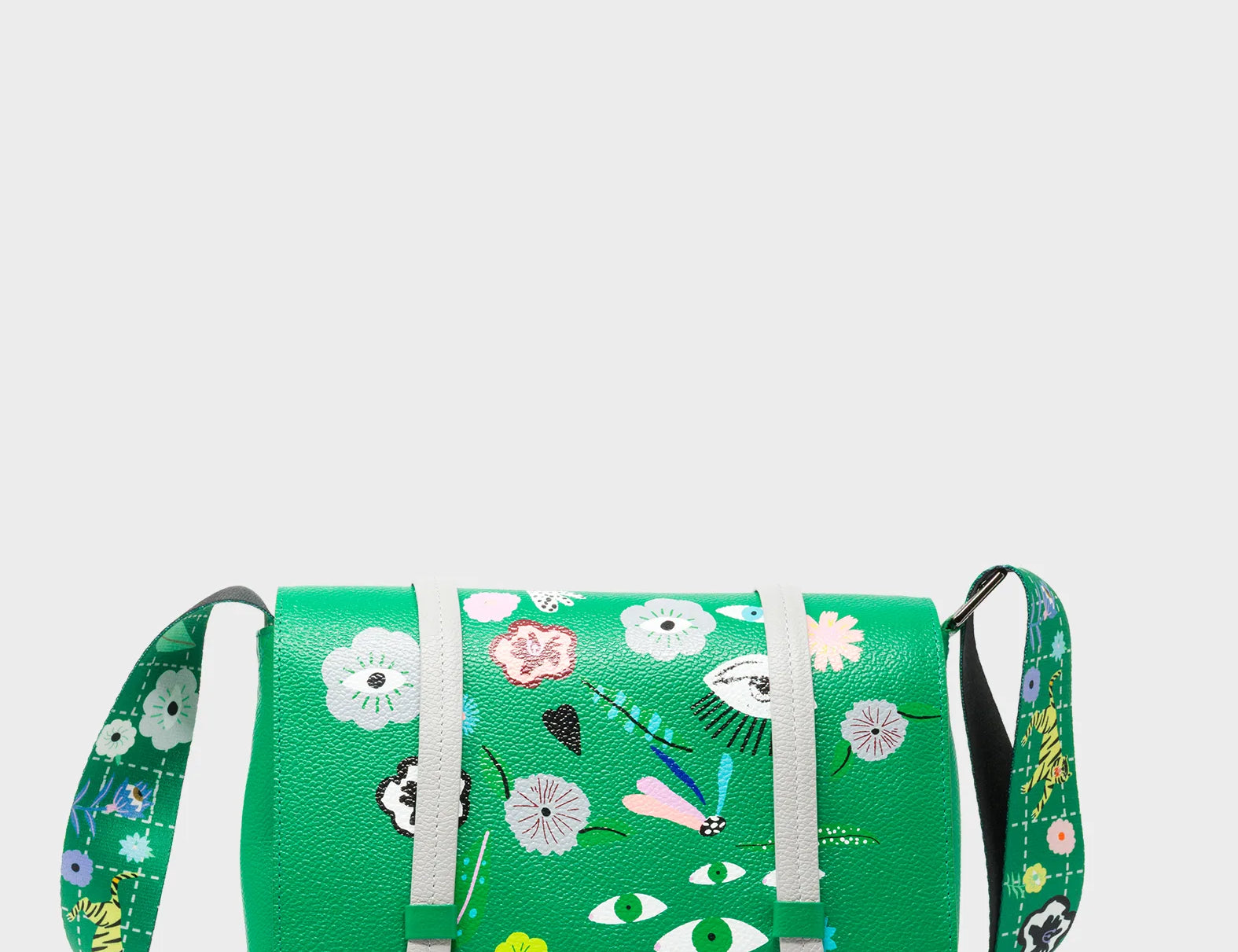 Victor Irish Green Small Messenger Bag - Floralia Embroidery - Front