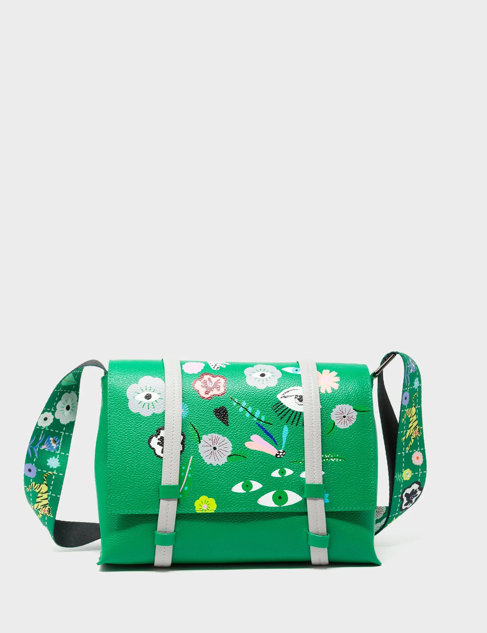 Victor Irish Green Small Messenger Bag - Floralia Embroidery - Front