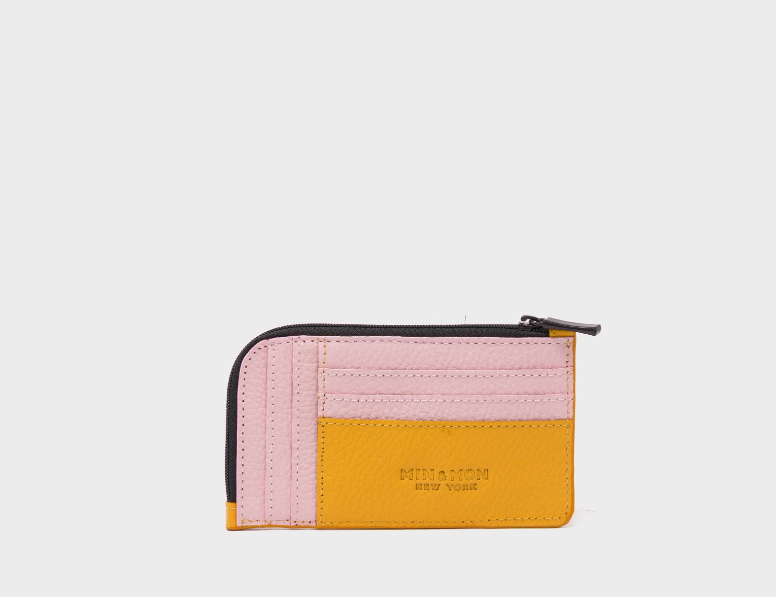 Fausto Golden Glow Leather Zip-around Cardholder - Fuzzy Monster Applique - Back