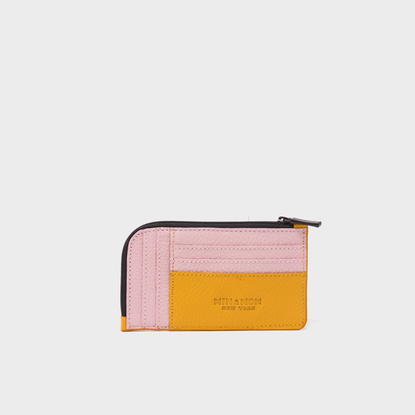 Fausto Golden Glow Leather Zip-around Cardholder - Fuzzy Monster Applique - Back