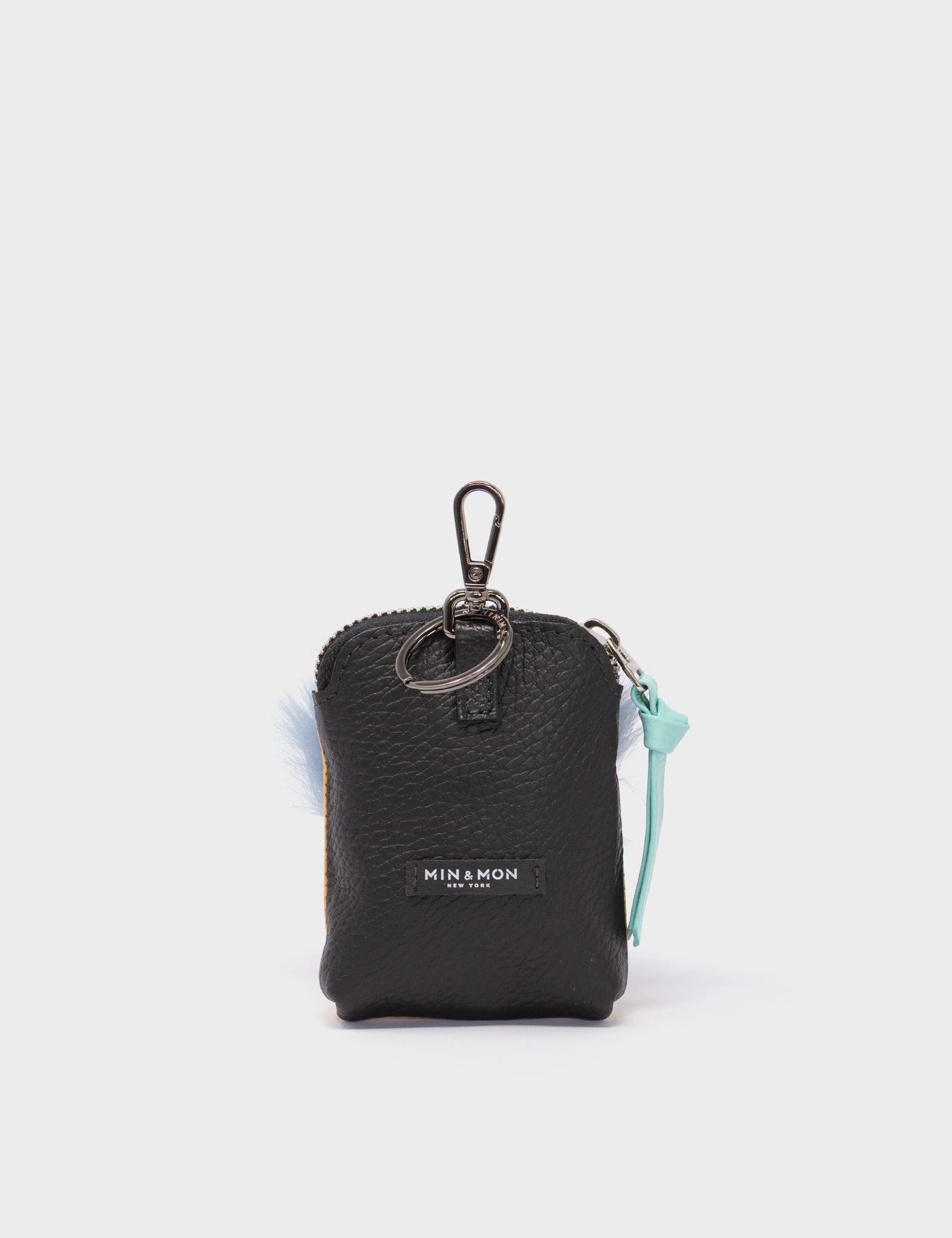 Florence Pouch Charm - Golden Glow Leather Keychain Fuzzy Monster Applique  - Back