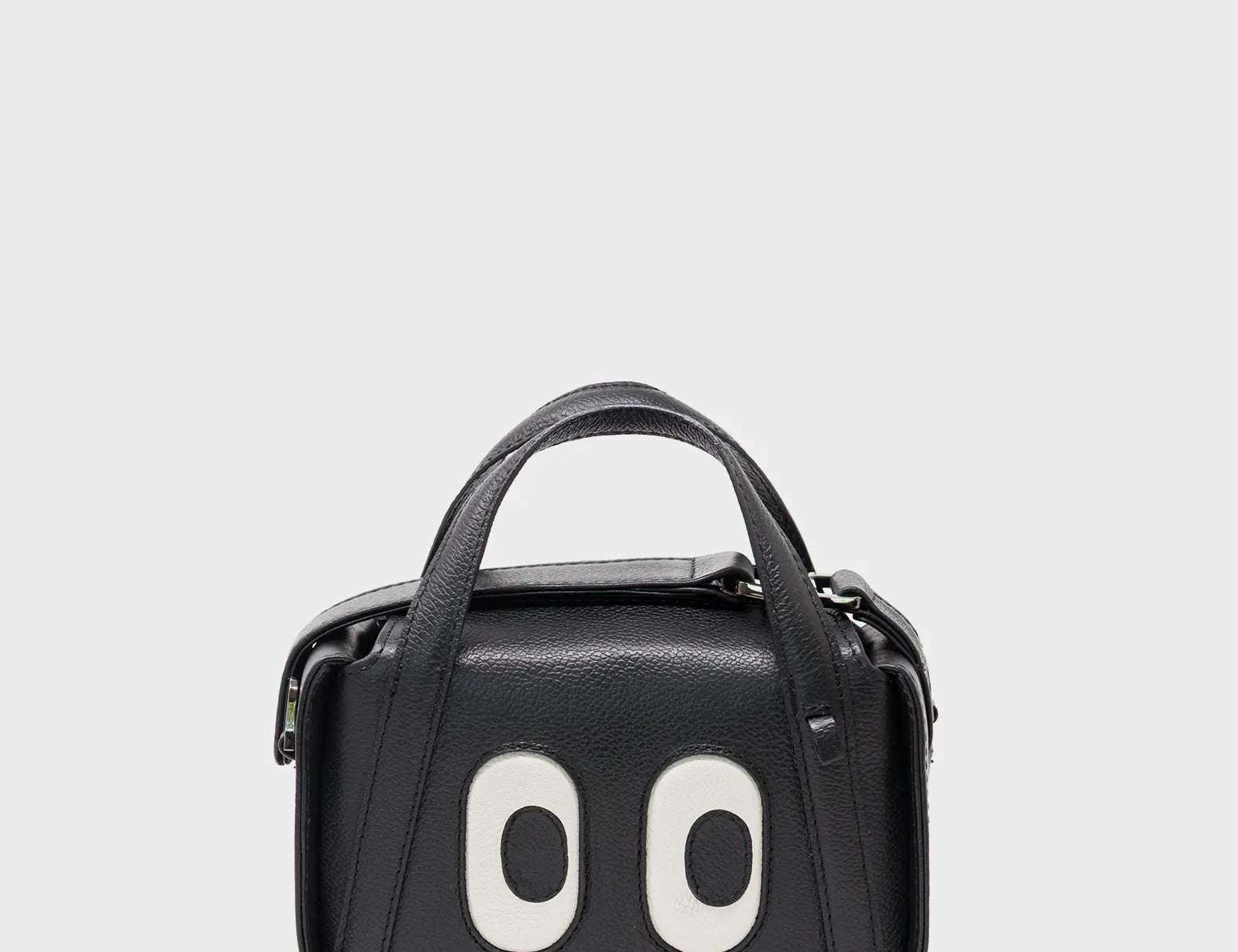 Benji Micro Crossbody Black Leather Bag - Look Up - Front View