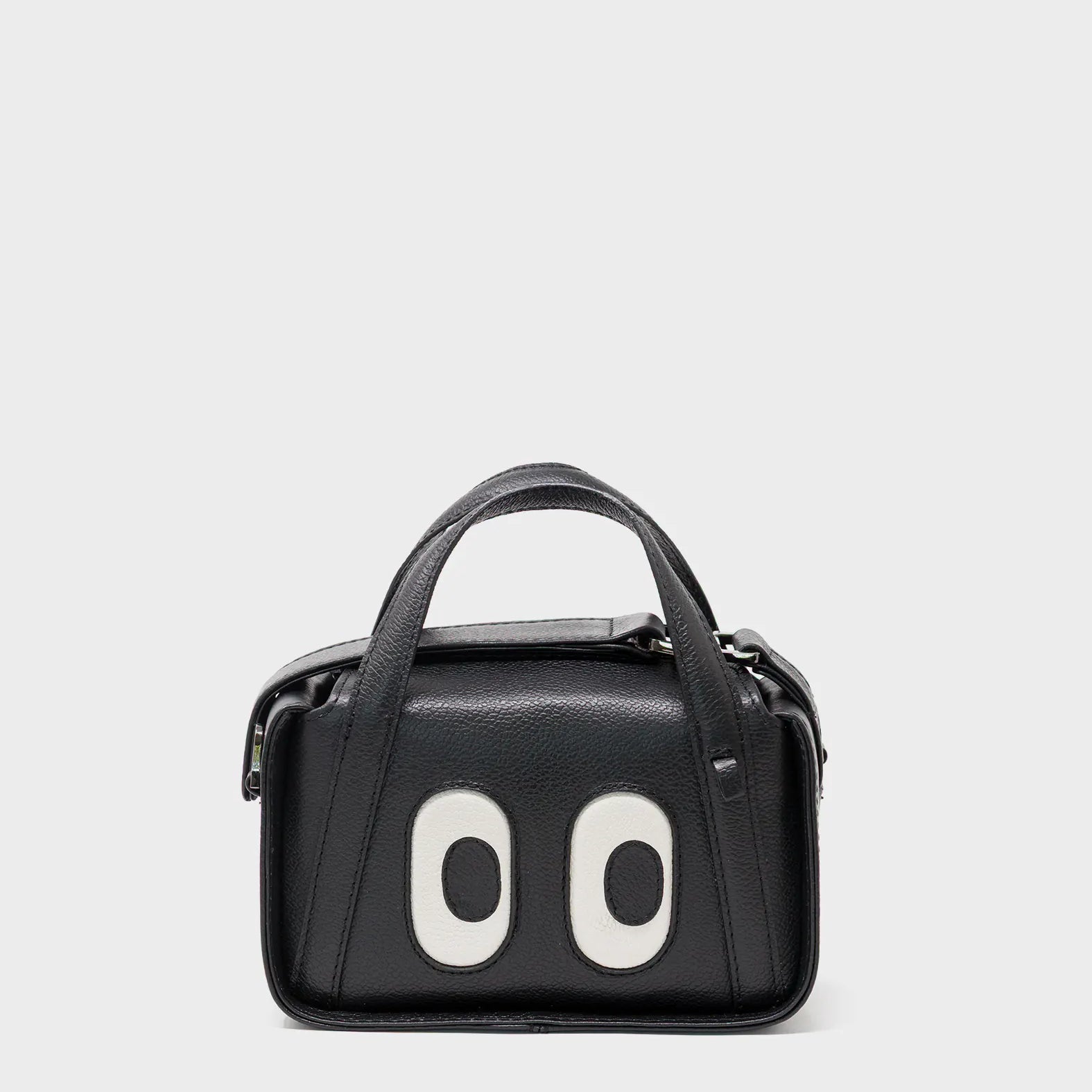 Benji Micro Crossbody Black Leather Bag - Look Up - Front View