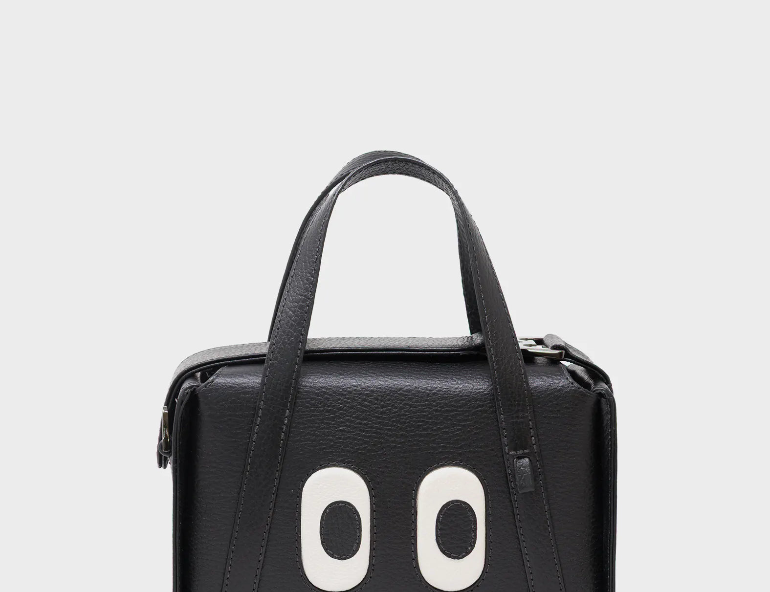 Benji Small Crossbody Black Leather Bag - Look Up - Front View