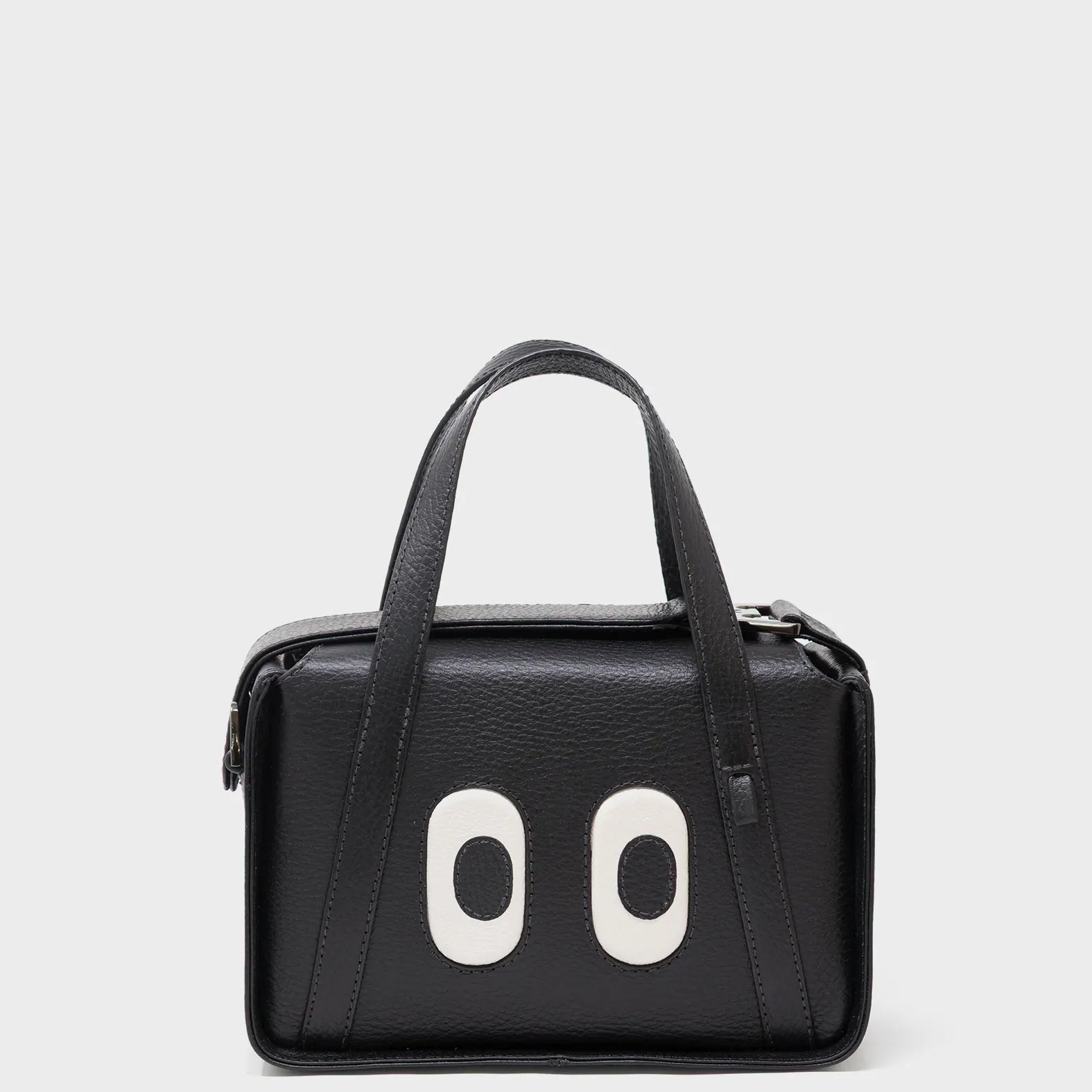 Benji Small Crossbody Black Leather Bag - Look Up - Front View
