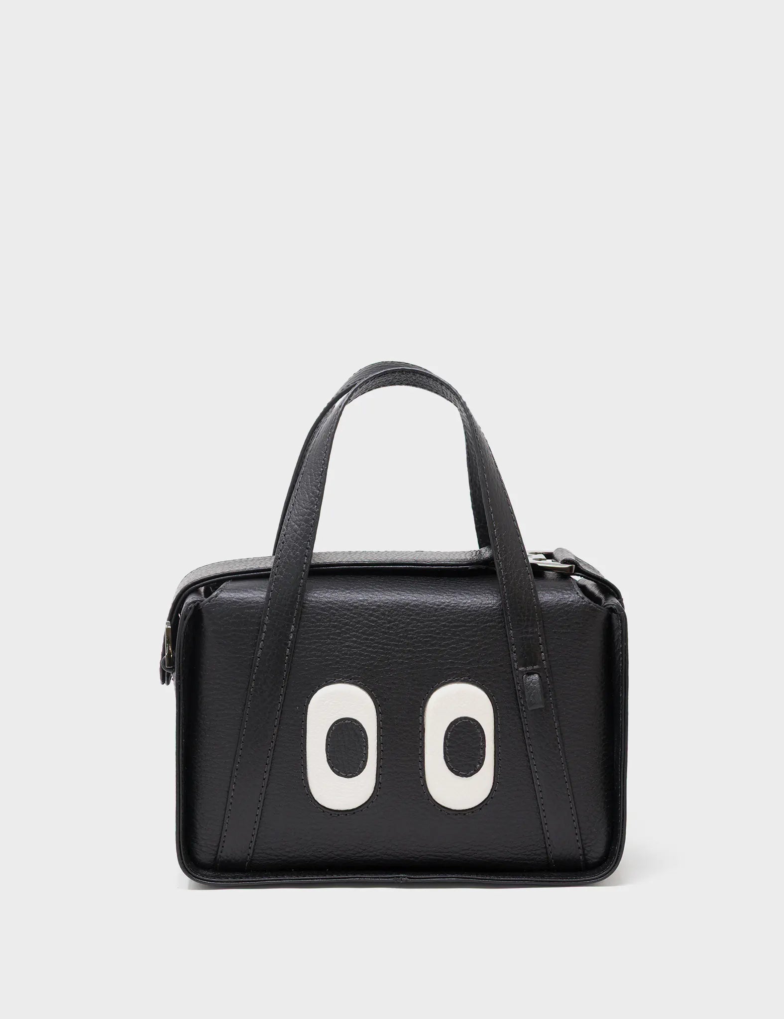 Benji Small Crossbody Black Leather Bag - Look Up - Front View
