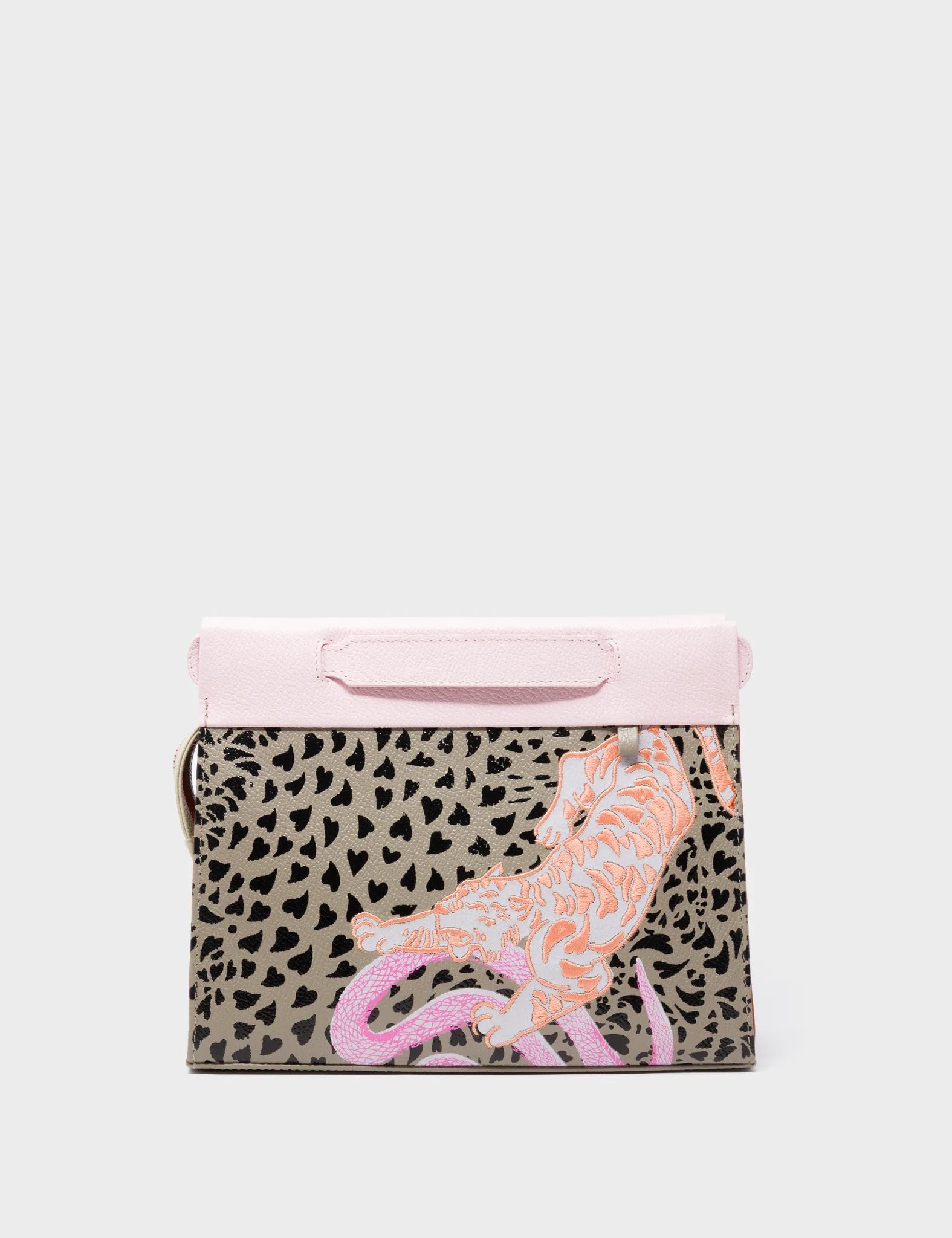 Vali Crossbody Tuffet Brown and Parfait Pink - Retro Tiger Design - Front View