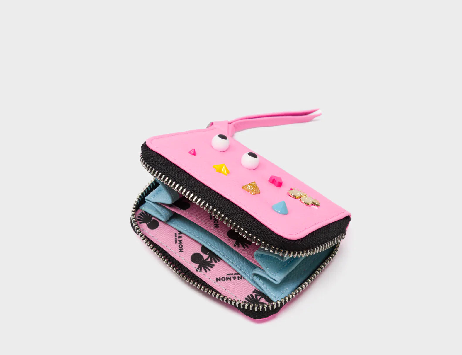 Frodo Bubblegum Pink Leather Zip Around Wallet - Studs Pattern - Open