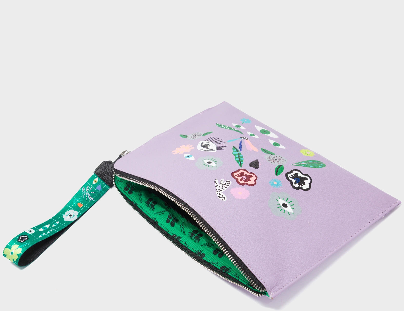 Fidelio Lavender Leather Pouch - Floralia Print - Open