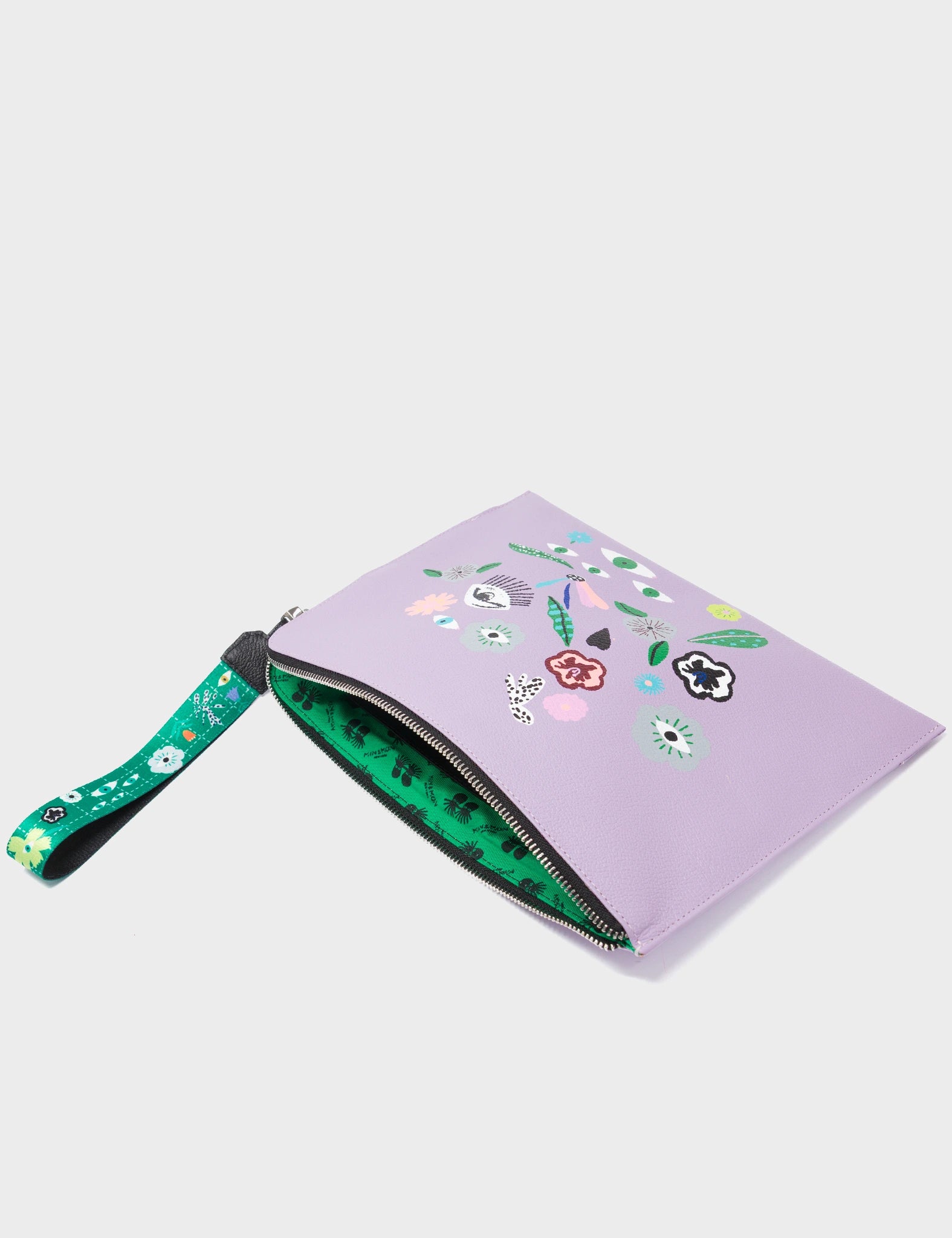 Fidelio Lavender Leather Pouch - Floralia Print - Open