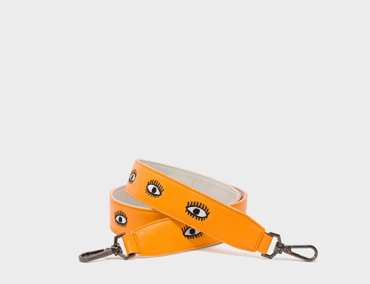 Detachable Flamingo Orange Leather Shoulder Strap - All Over Eyes Embroidery - Main View